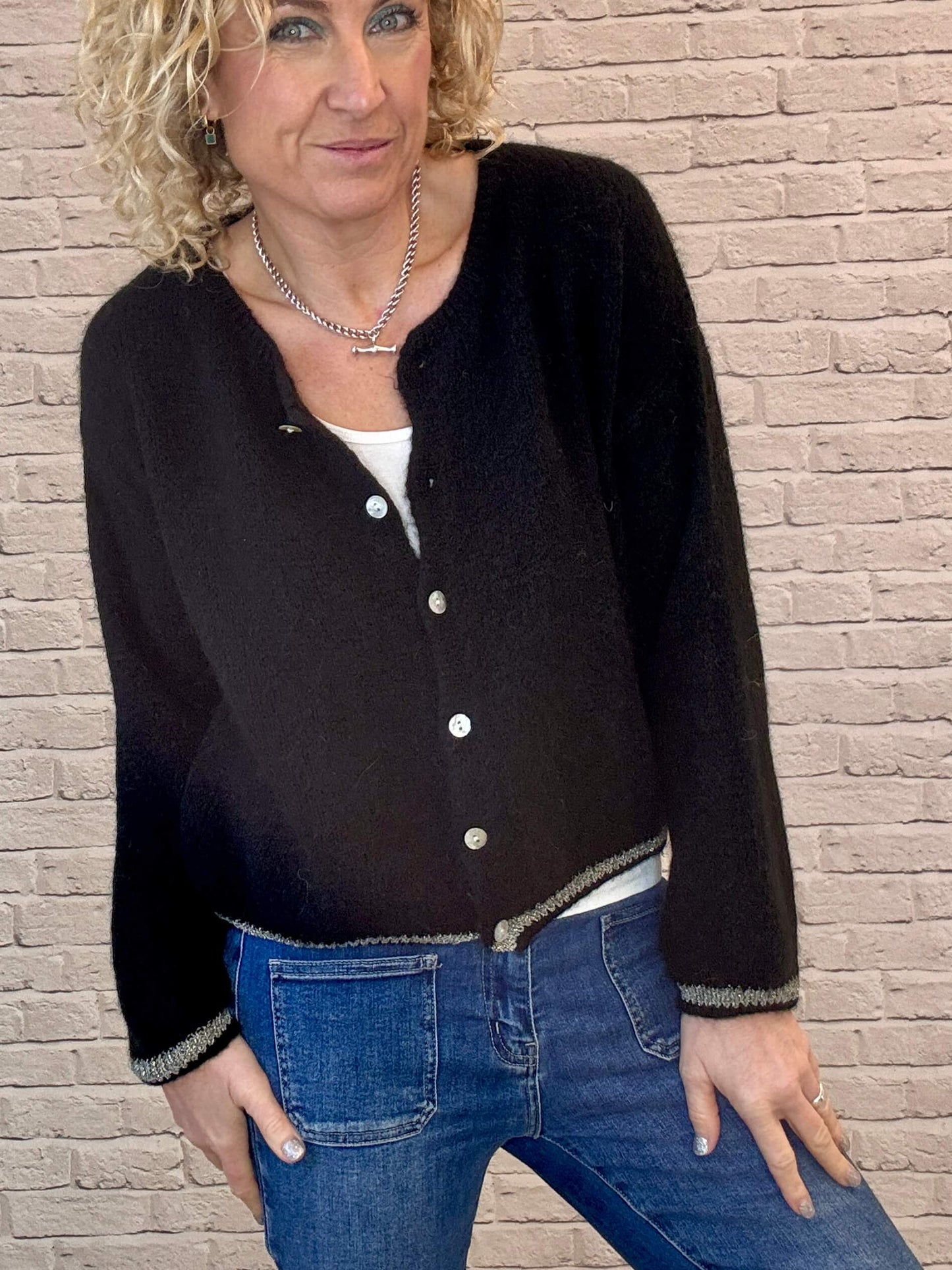 Long Sleeve Hamptons Cardigan | Black & Gold (NEW)