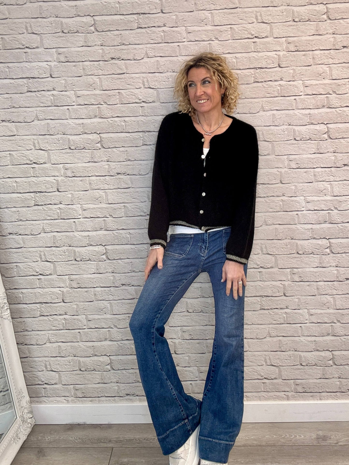 Long Sleeve Hamptons Cardigan | Black & Gold (NEW)