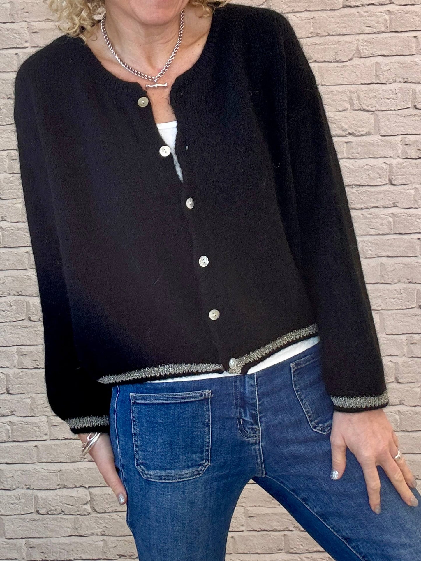 Long Sleeve Hamptons Cardigan | Black & Gold (NEW)