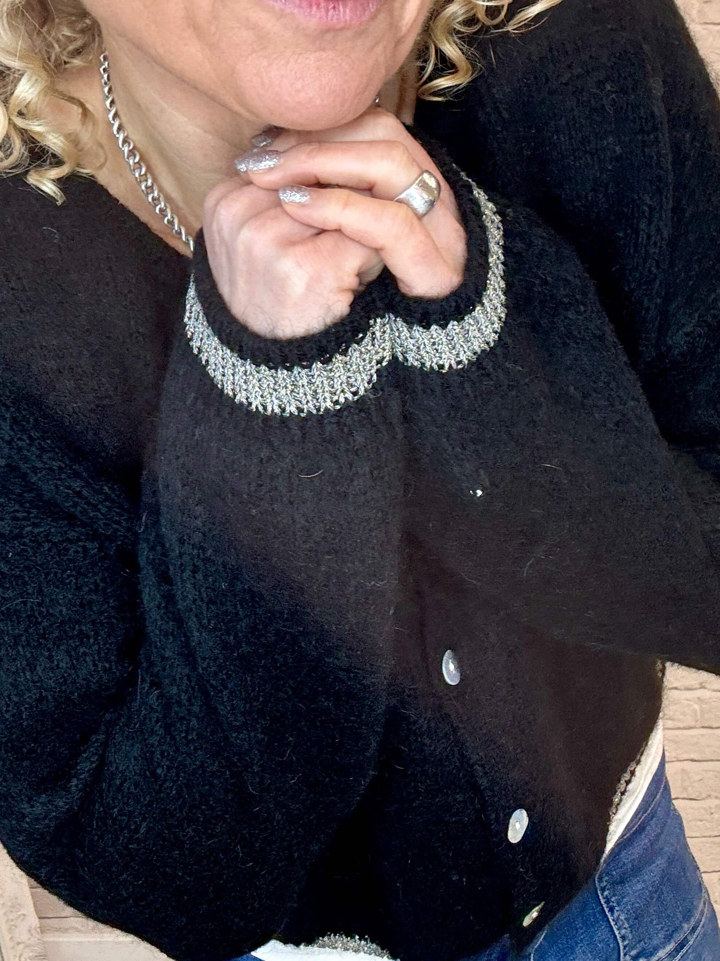 Long Sleeve Hamptons Cardigan | Black & Gold (NEW)