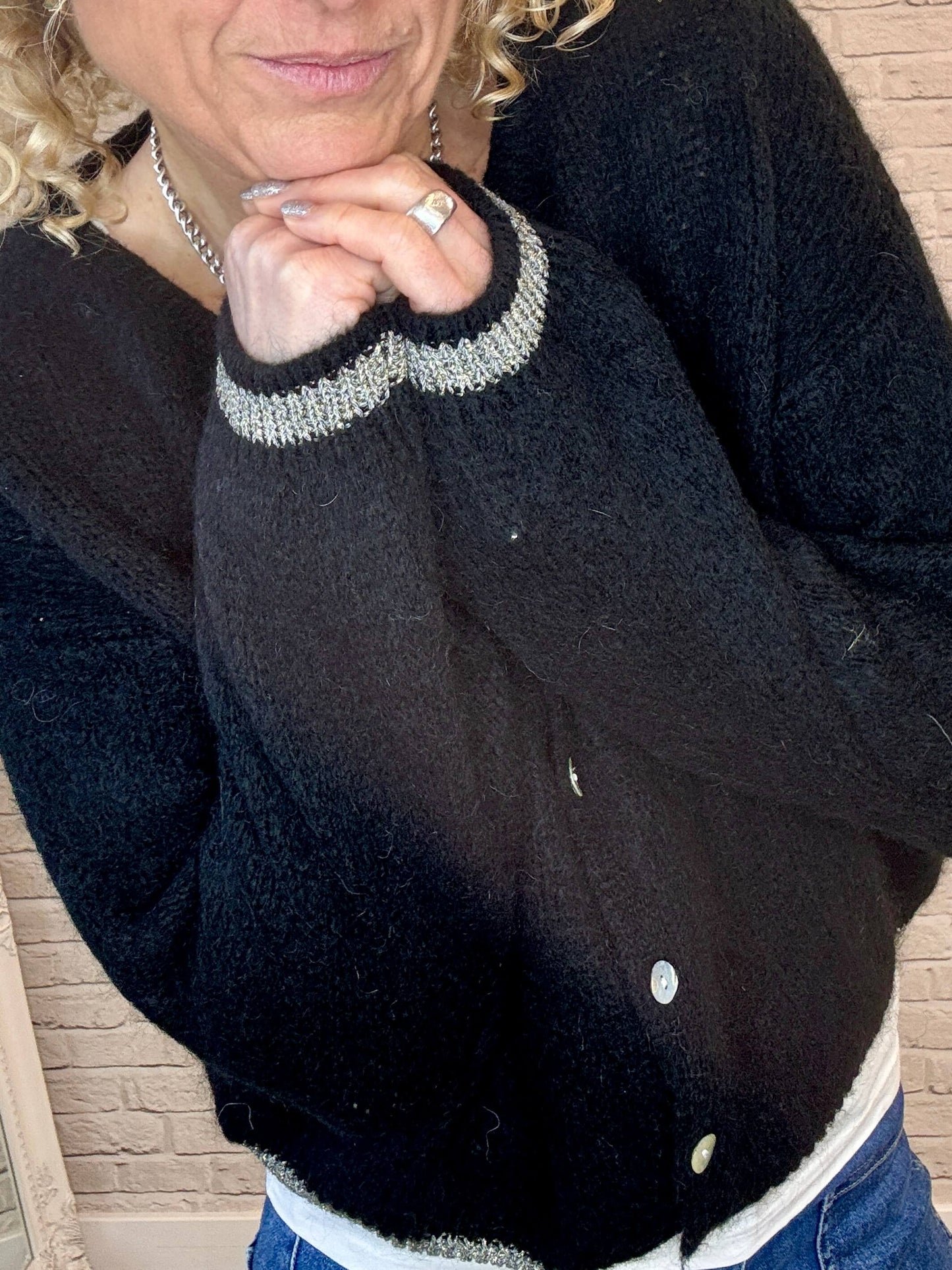 Long Sleeve Hamptons Cardigan | Black & Gold (NEW)