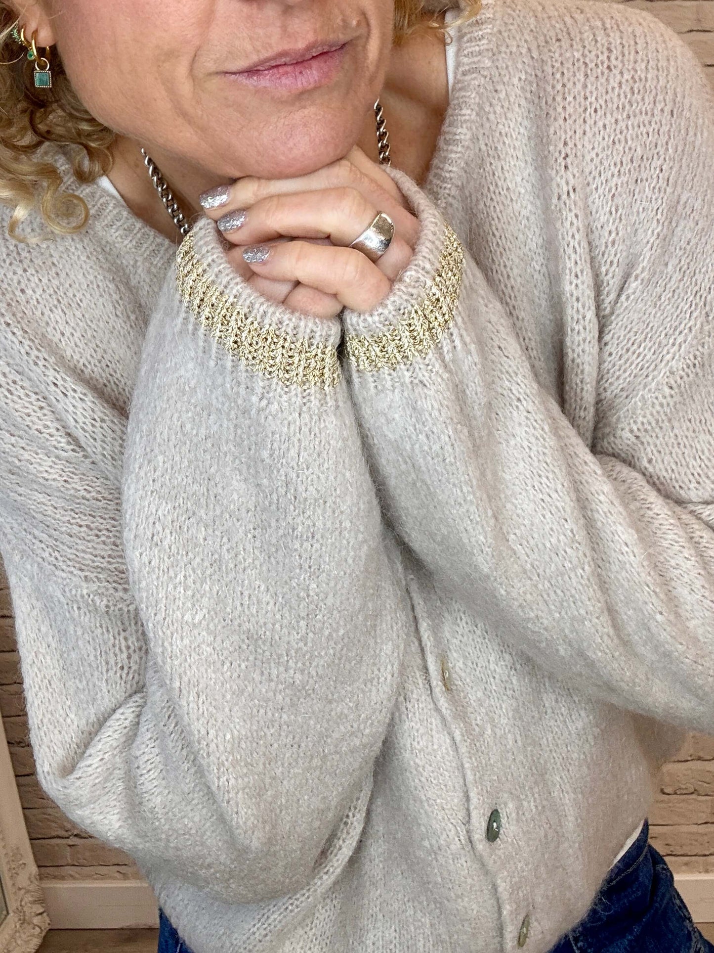 Long Sleeve Hamptons Cardigan | Buff & Gold (NEW)