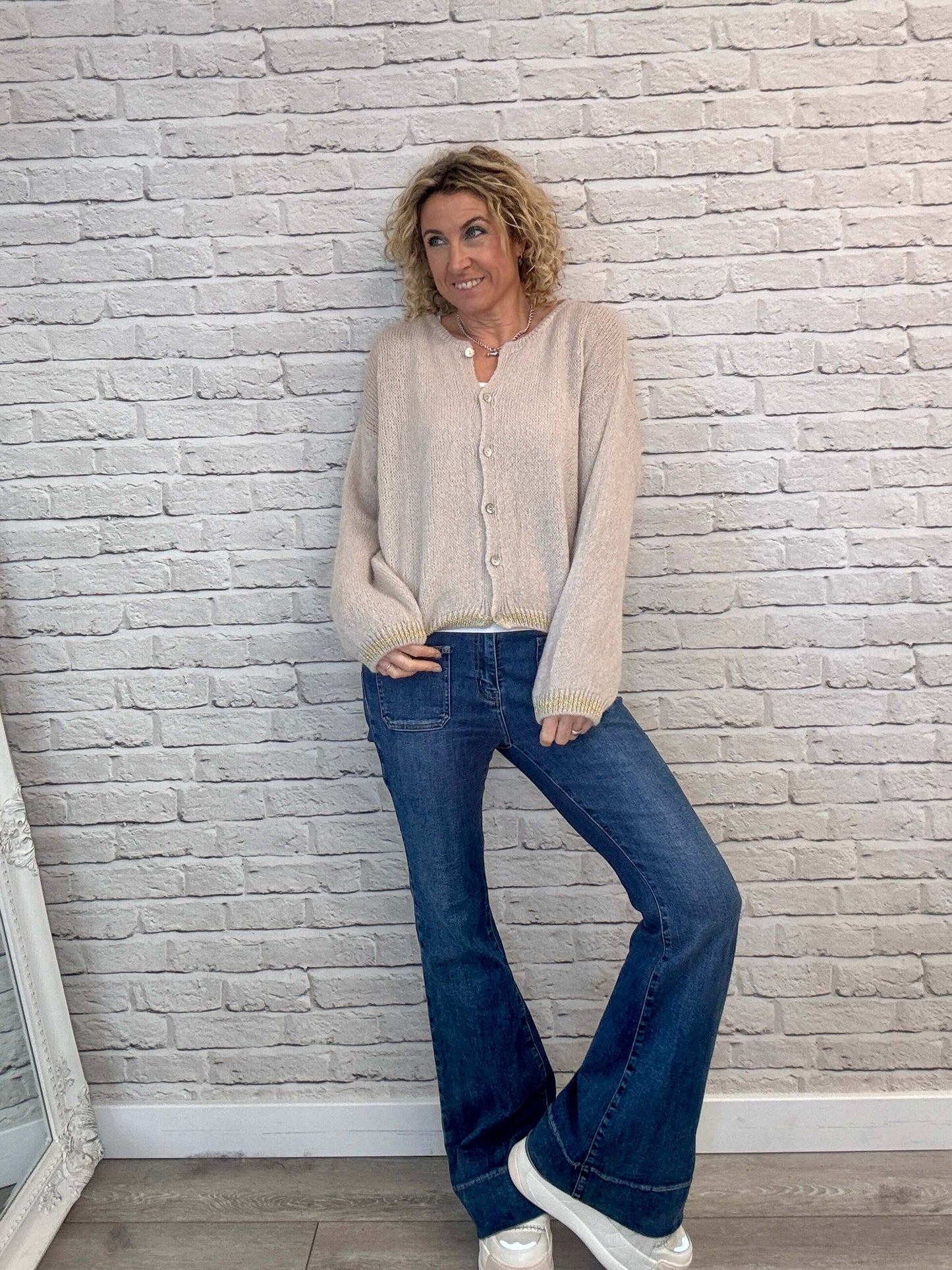 Long Sleeve Hamptons Cardigan | Buff & Gold (NEW)