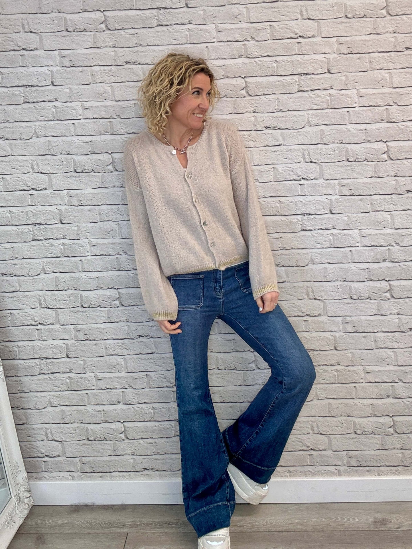 Long Sleeve Hamptons Cardigan | Buff & Gold (NEW)