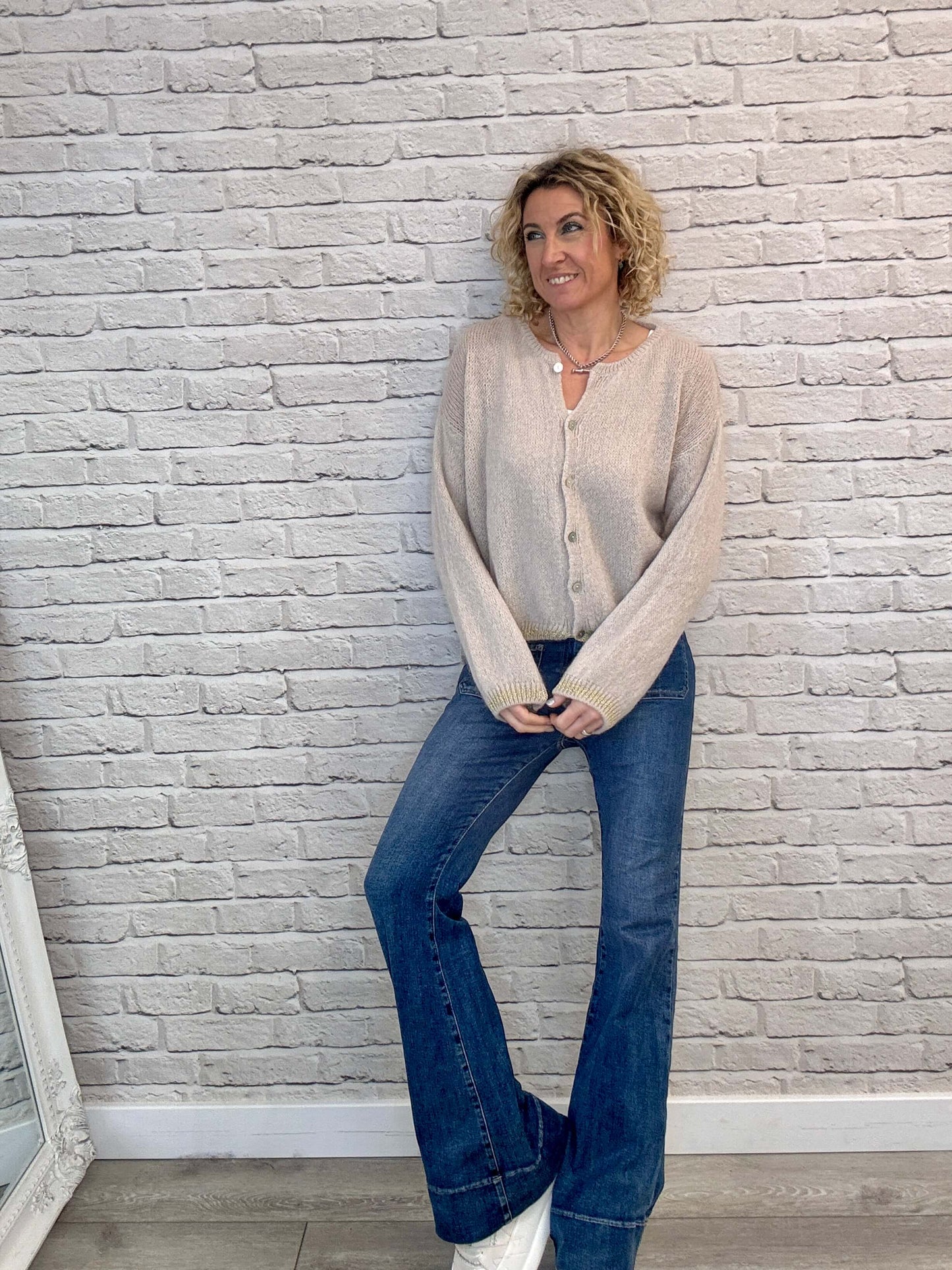 Long Sleeve Hamptons Cardigan | Buff & Gold (NEW)