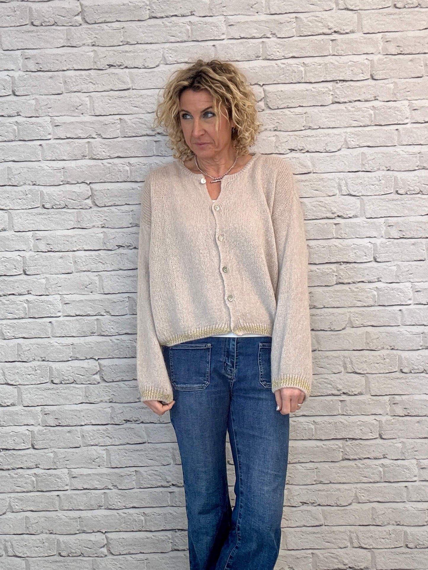 Long Sleeve Hamptons Cardigan | Buff & Gold (NEW)