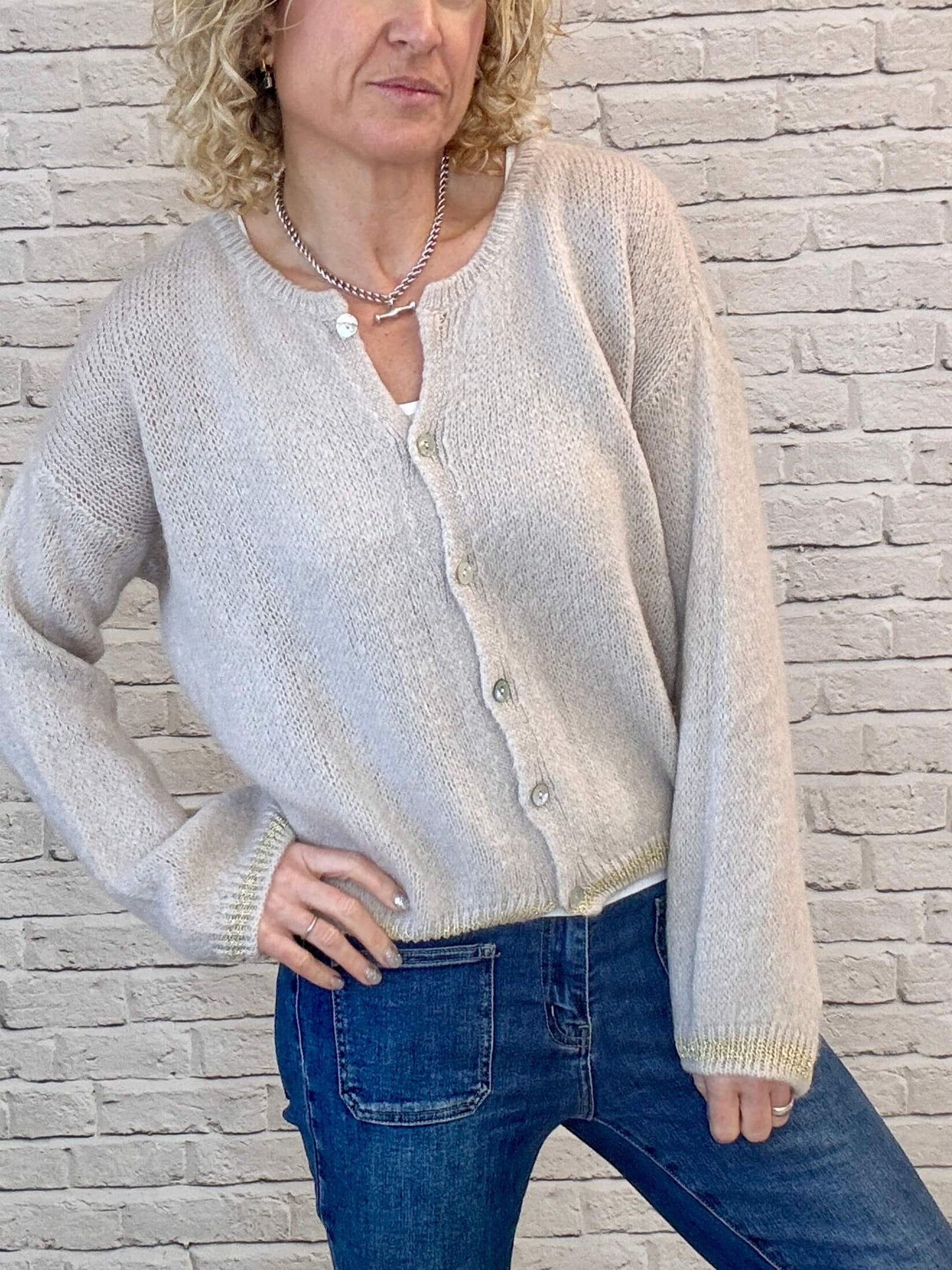 Long Sleeve Hamptons Cardigan | Buff & Gold (NEW)