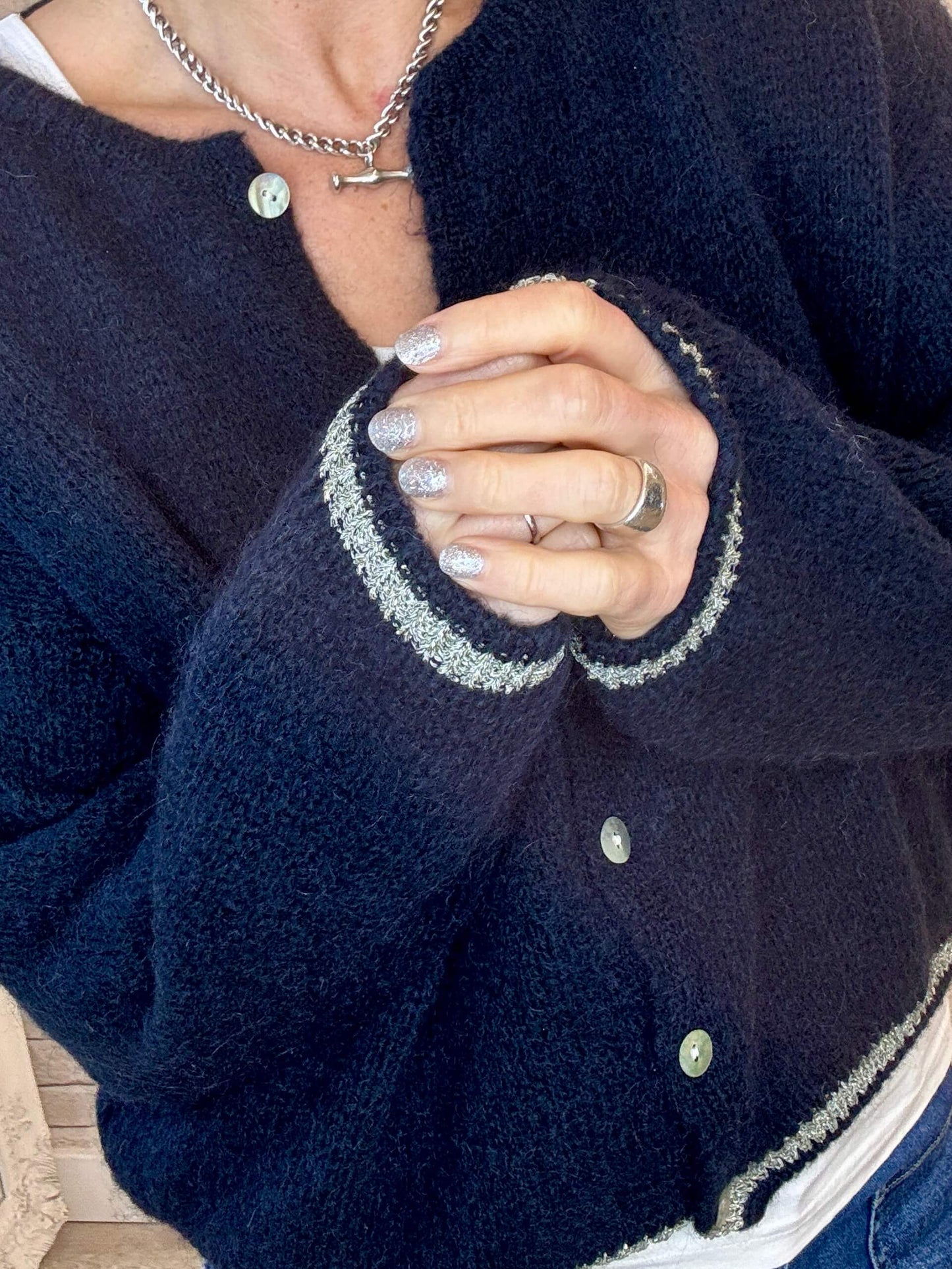 Long Sleeve Hamptons Cardigan | Navy & Gold (NEW)