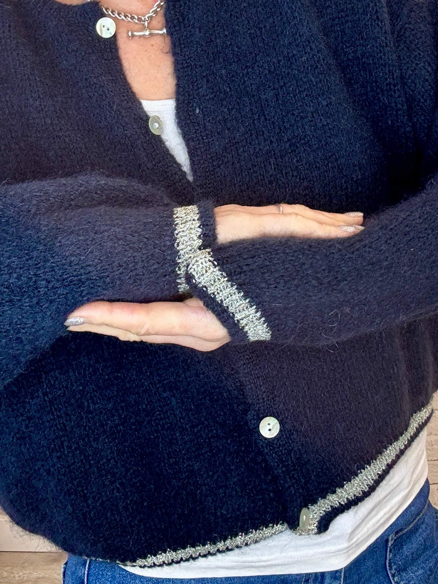 Long Sleeve Hamptons Cardigan | Navy & Gold (NEW)