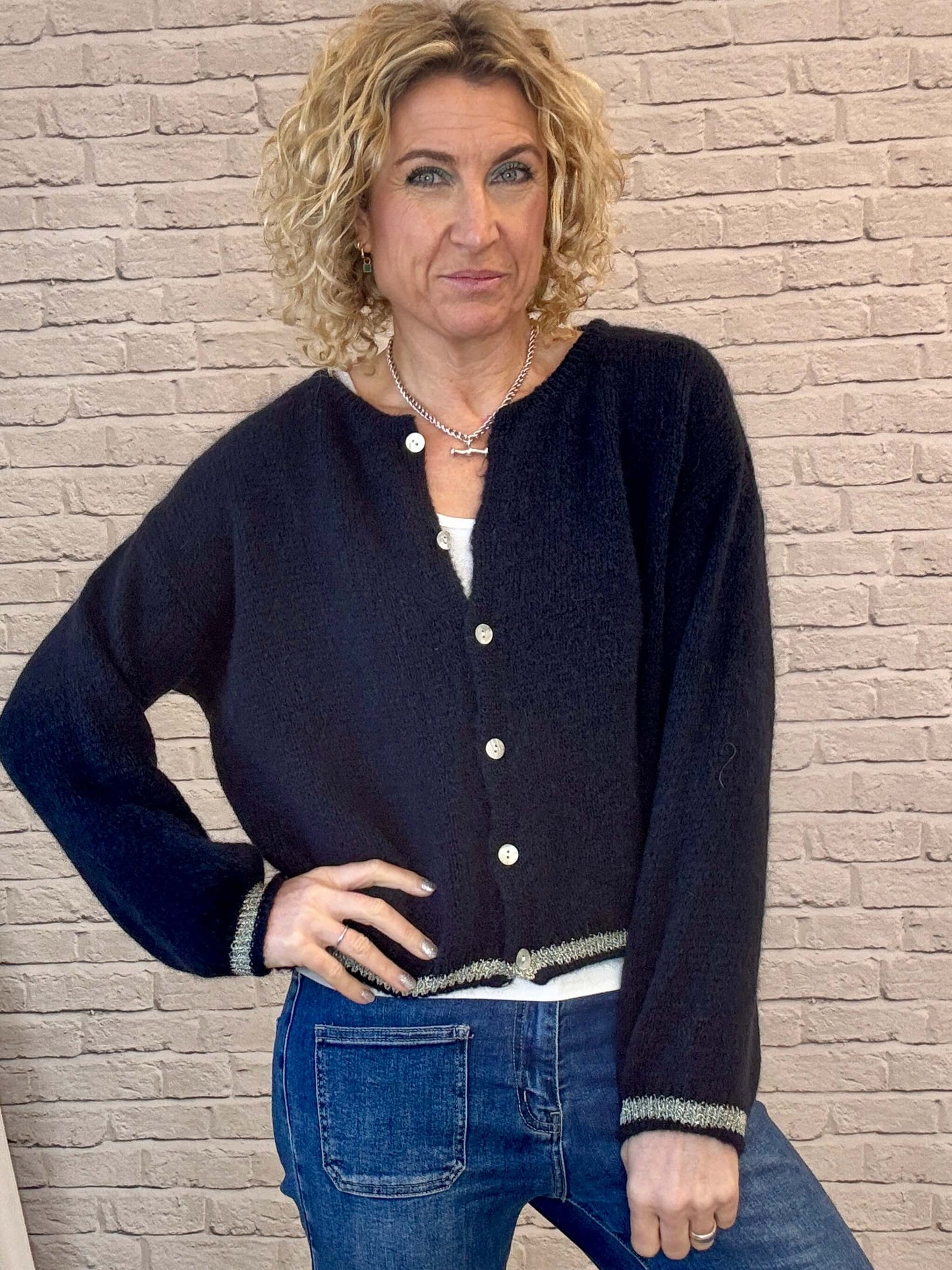 Long Sleeve Hamptons Cardigan | Navy & Gold (NEW)