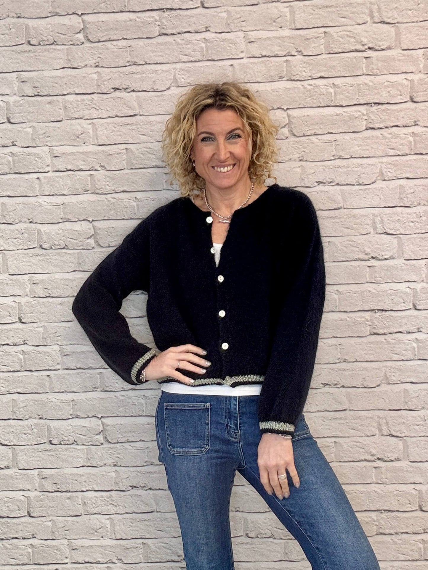 Long Sleeve Hamptons Cardigan | Navy & Gold (NEW)