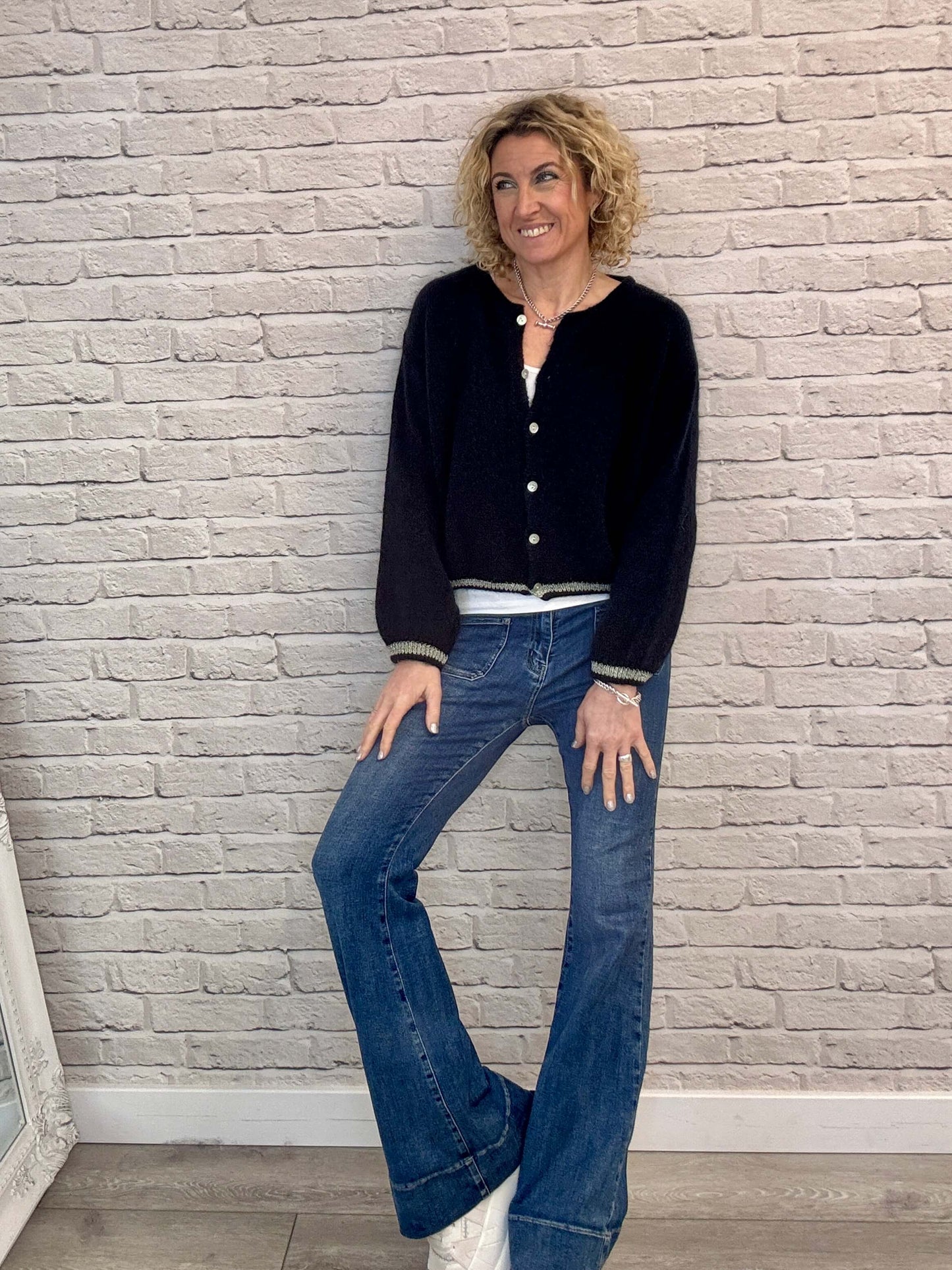 Long Sleeve Hamptons Cardigan | Navy & Gold (NEW)