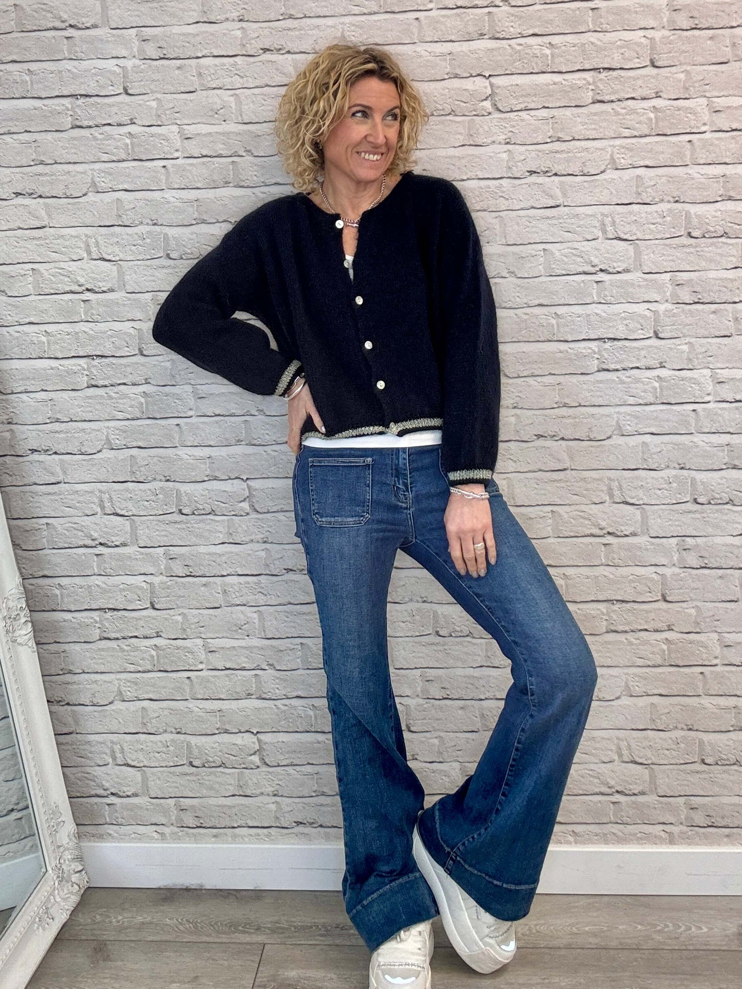 Long Sleeve Hamptons Cardigan | Navy & Gold (NEW)