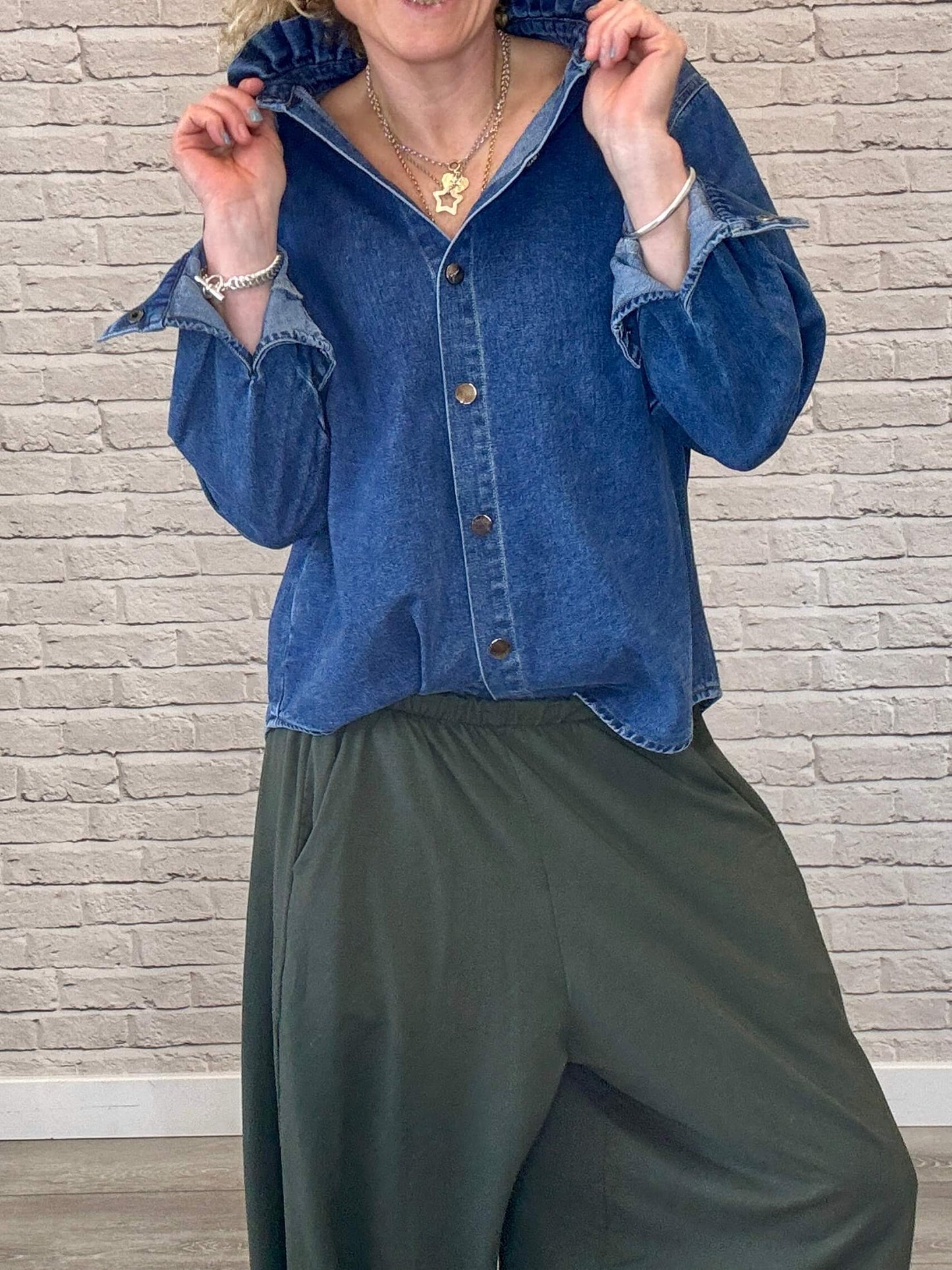 Lara Denim Ruffle-Collar Shacket