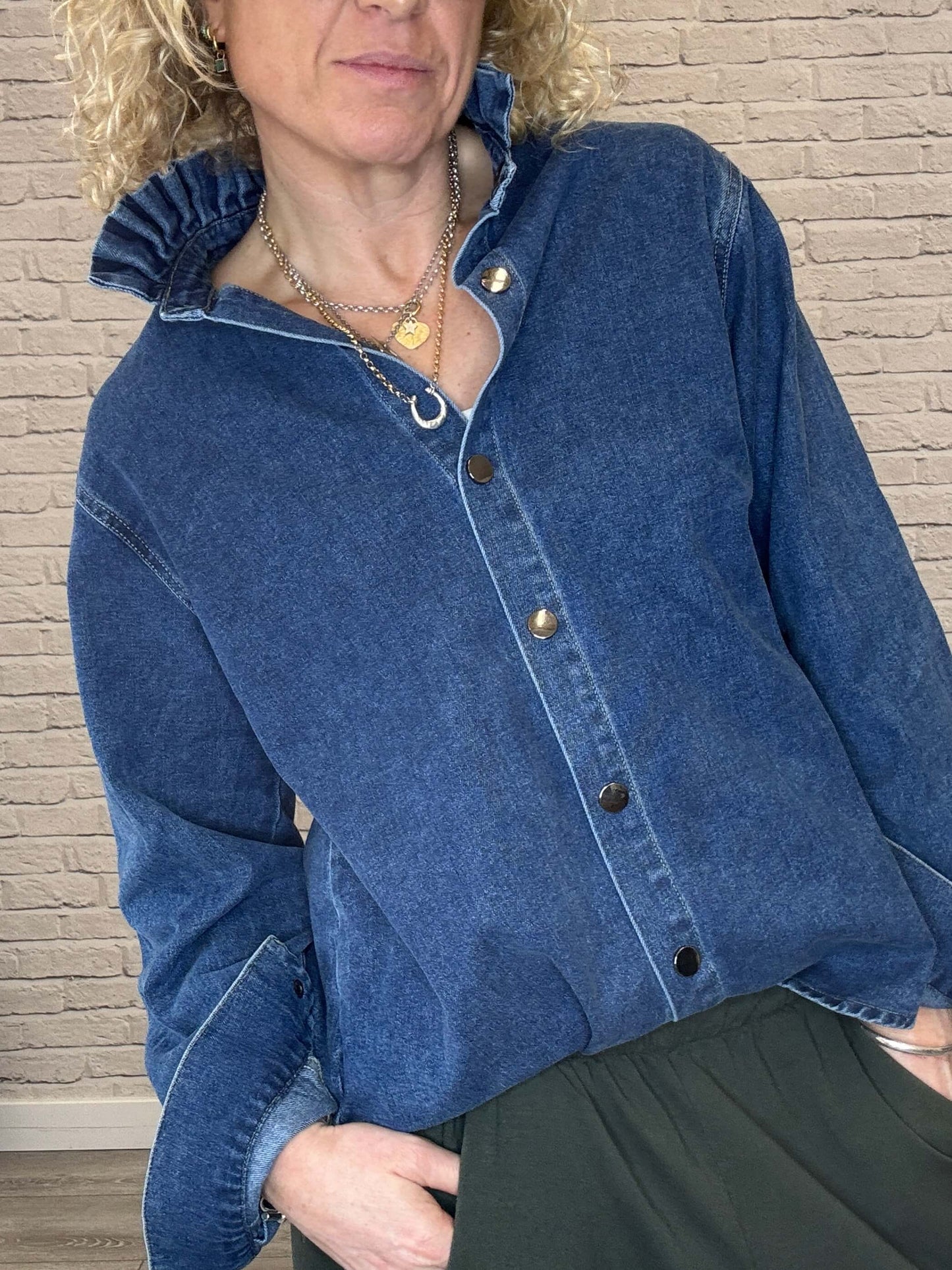 Lara Denim Ruffle-Collar Shacket