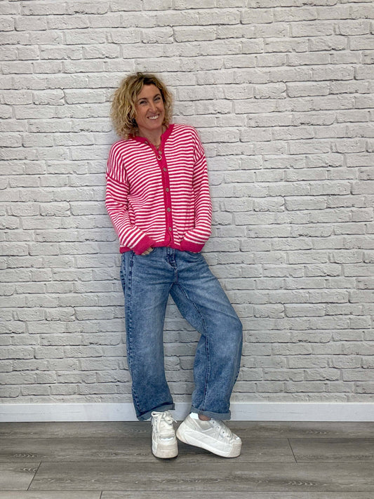 Lola Cardigan | Pink & White