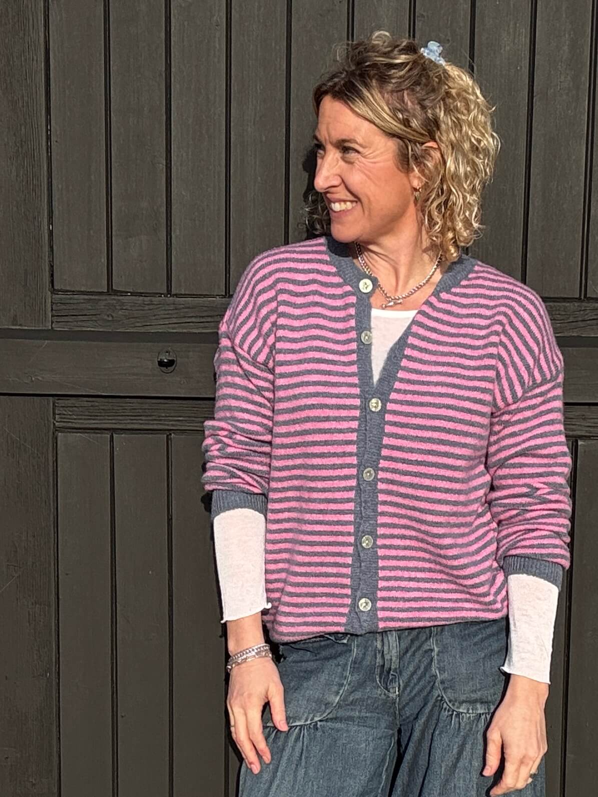 Lola Cardigan | Pink & Denim