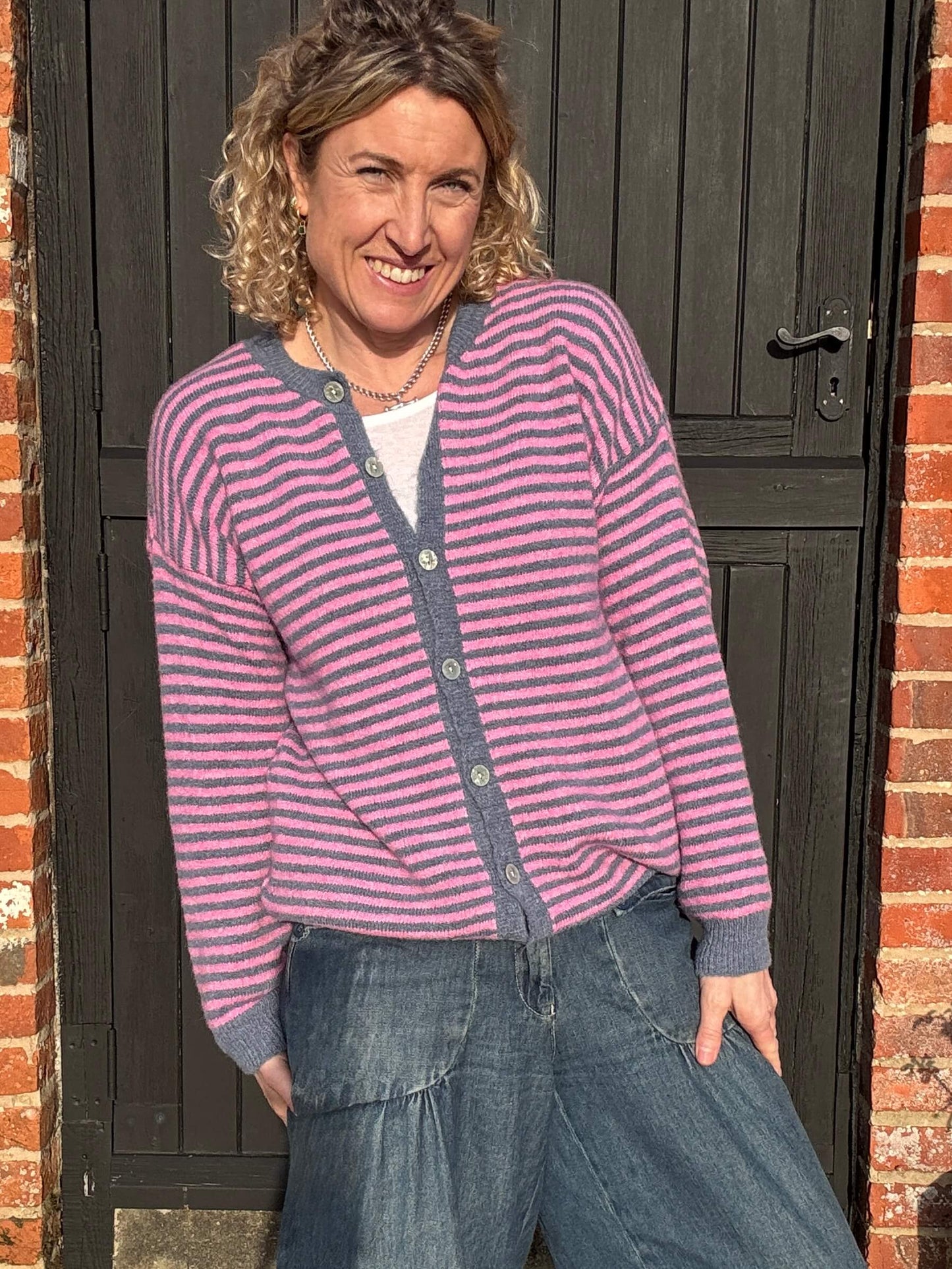 Lola Cardigan | Pink & Denim
