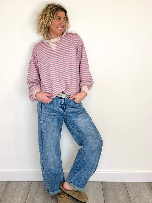 Billie Stripe Sweatshirt | Pink & Grey