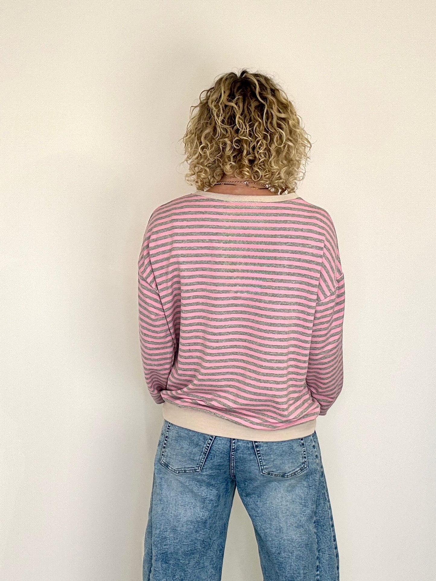 Billie Stripe Sweatshirt | Pink & Grey