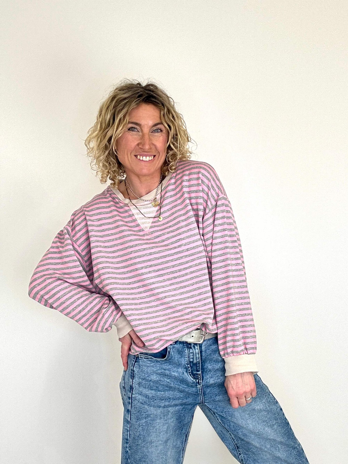 Billie Stripe Sweatshirt | Pink & Grey