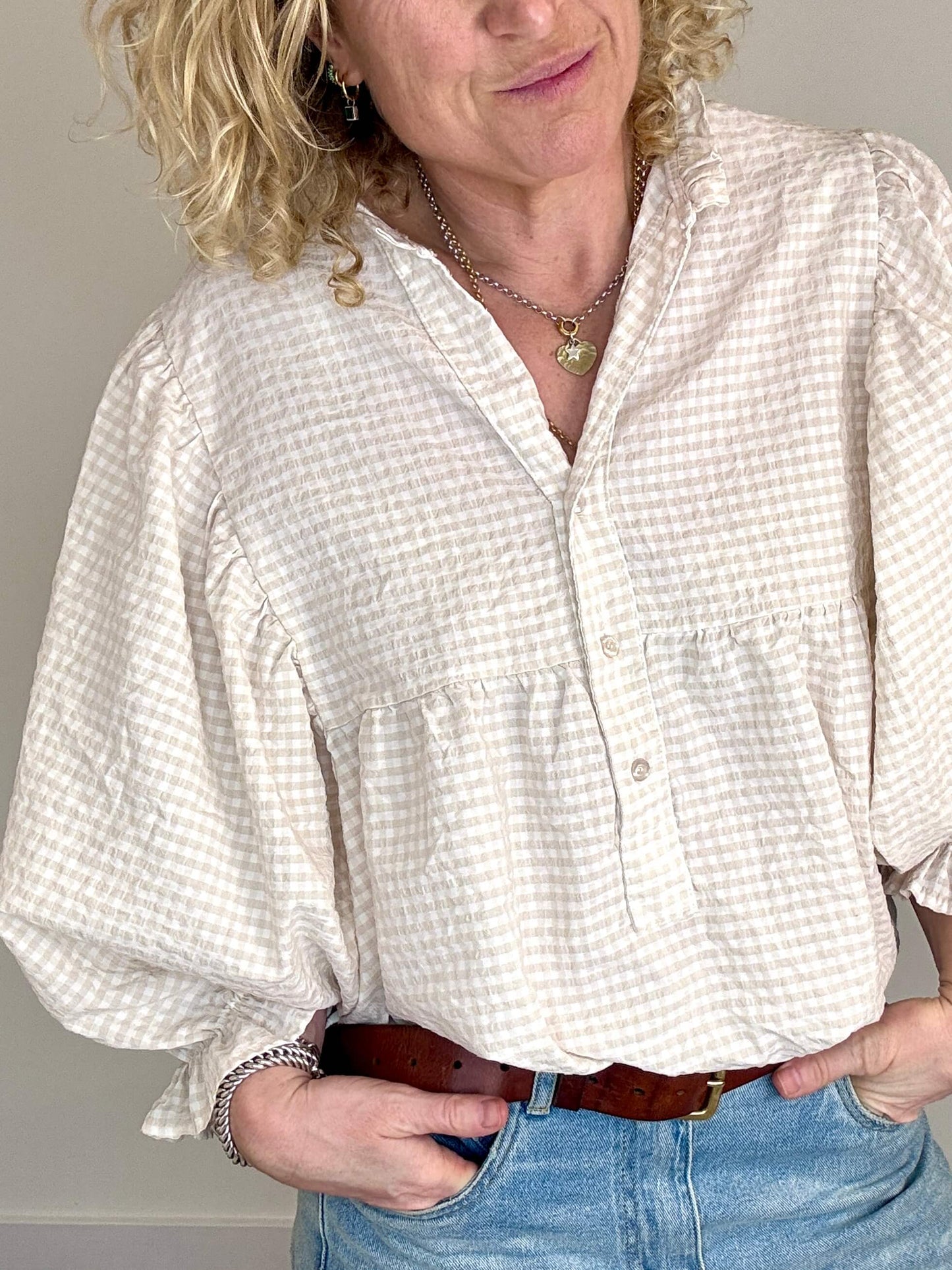 Honey Blouse | Light Brown Gingham