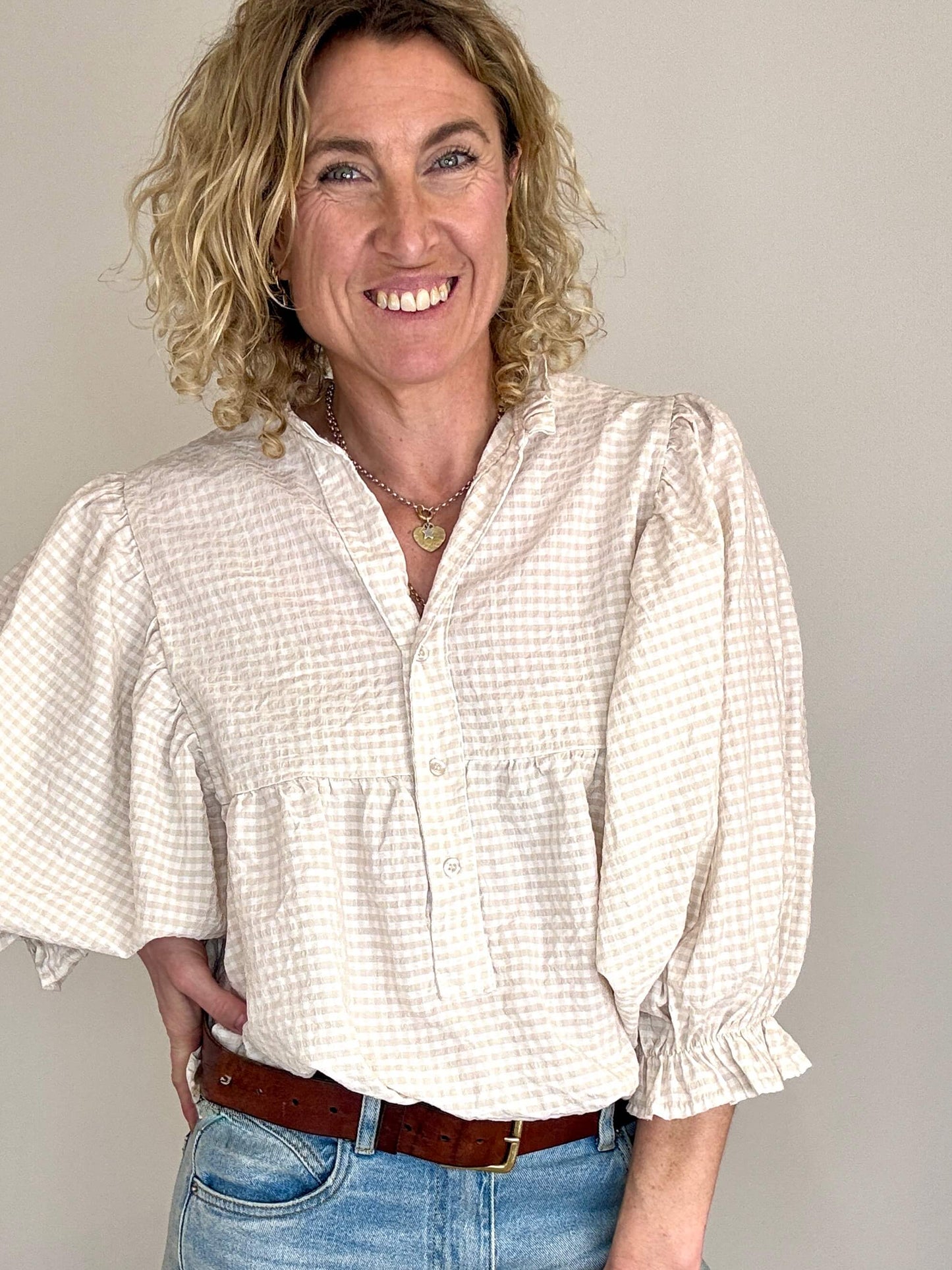 Honey Blouse | Light Brown Gingham