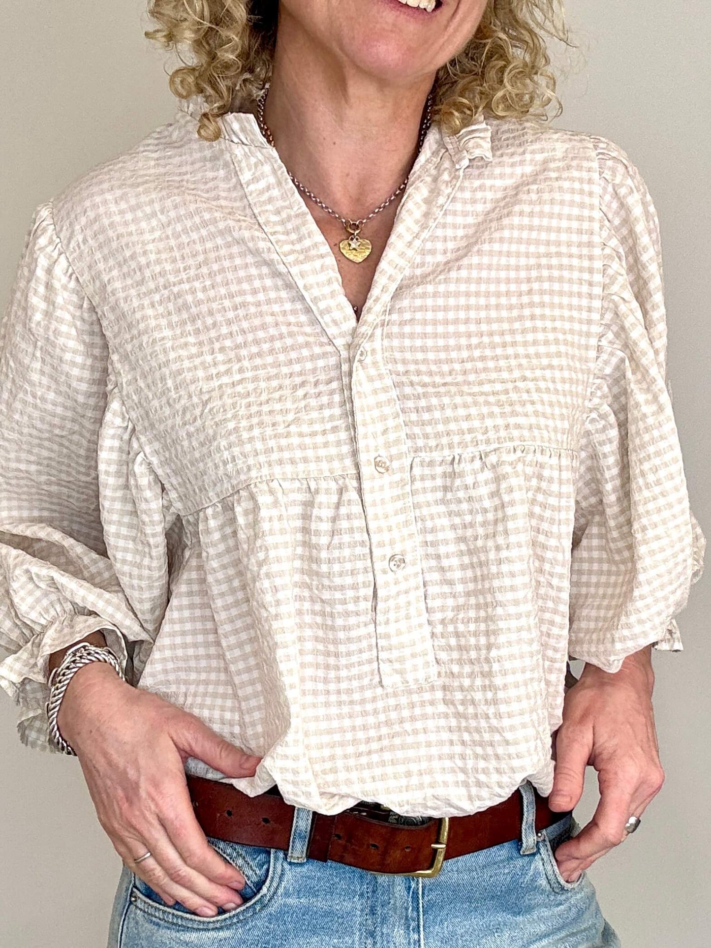 Honey Blouse | Light Brown Gingham