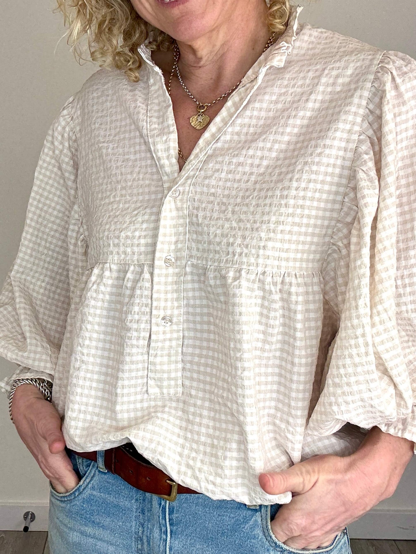 Honey Blouse | Light Brown Gingham