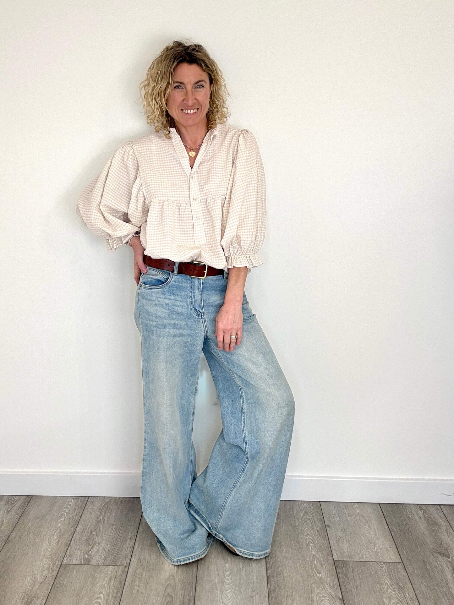 Honey Blouse | Light Brown Gingham