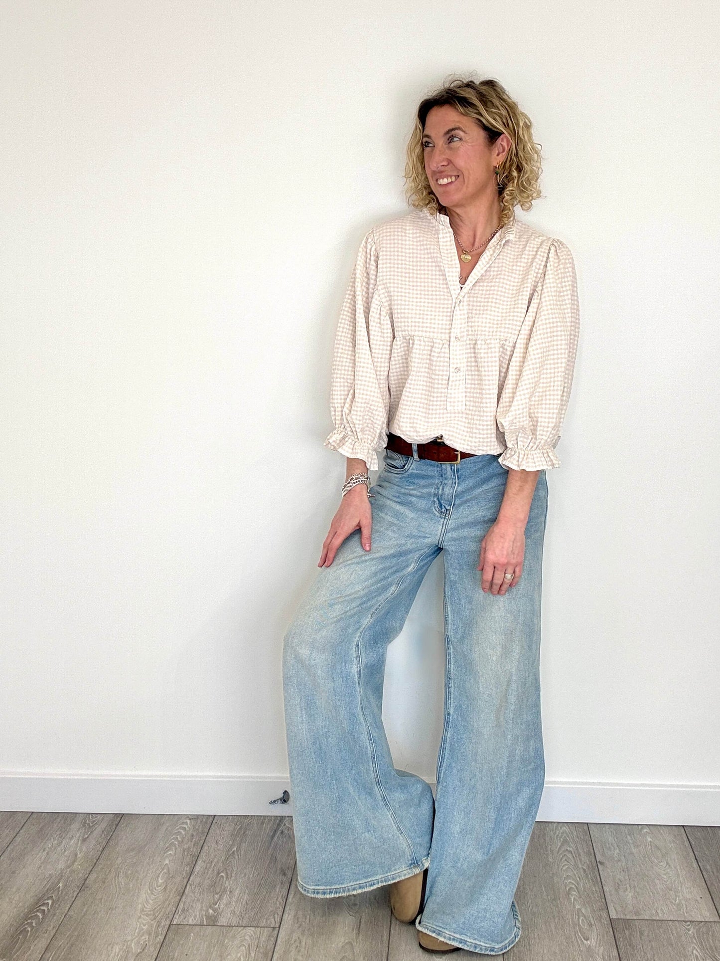 Honey Blouse | Light Brown Gingham