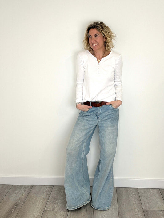 Henley Long Sleeve Tee | White