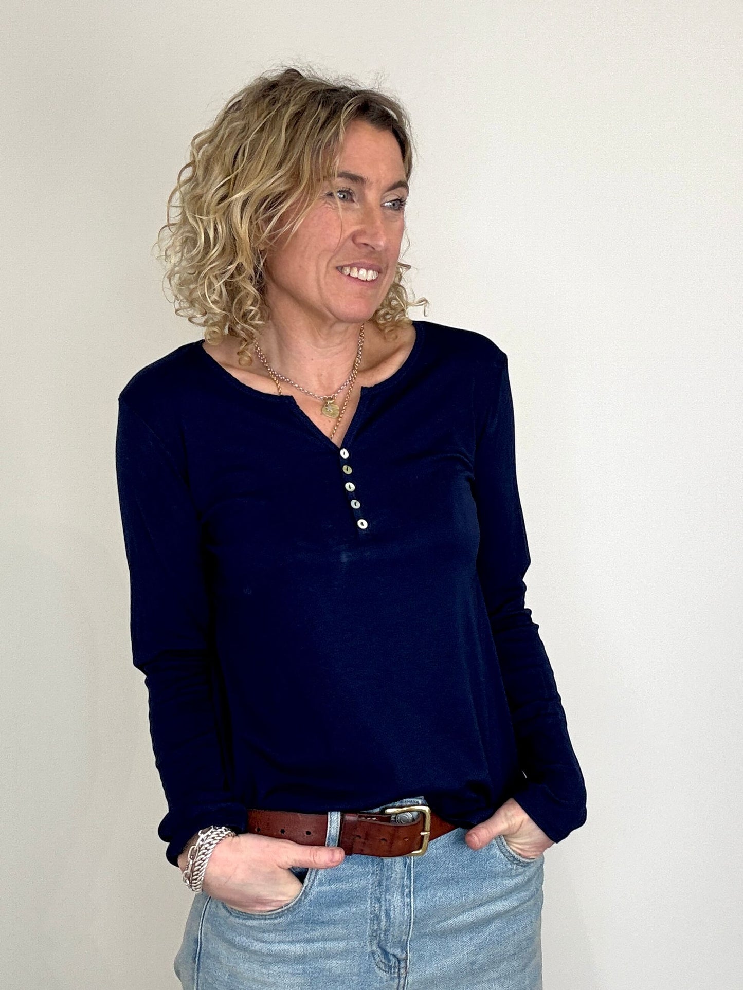 Henley Long Sleeve Tee | Navy