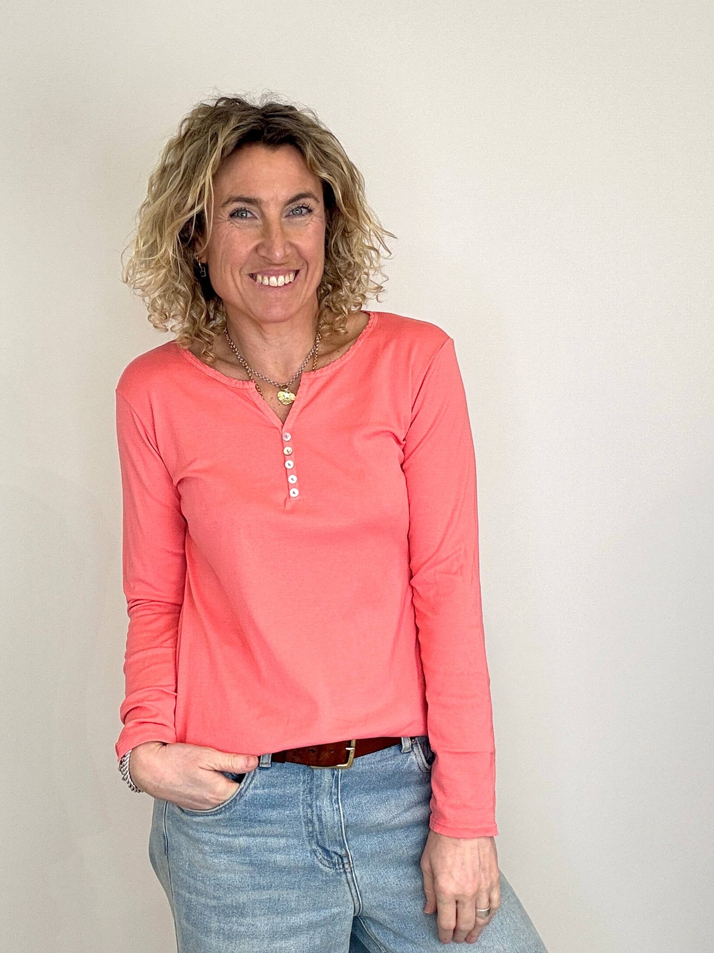 Henley Long Sleeve Tee | Coral