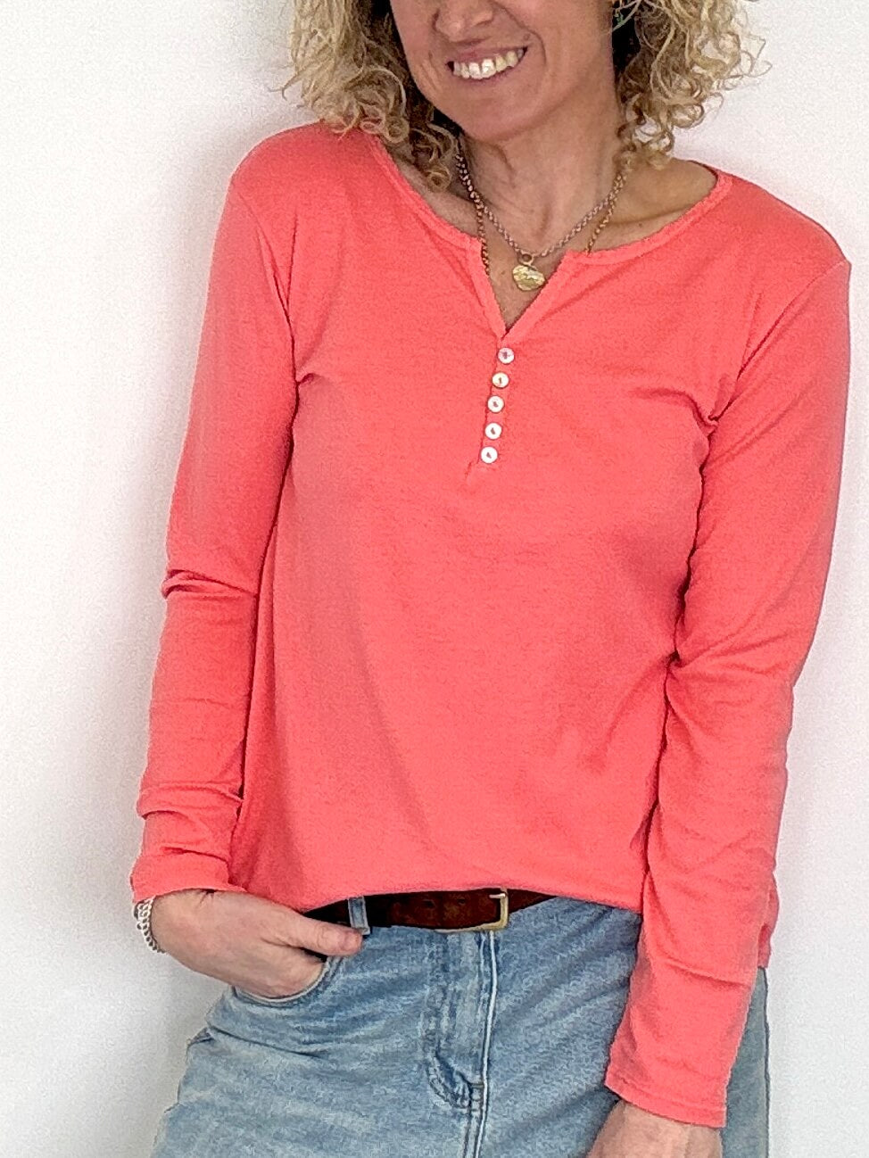 Henley Long Sleeve Tee | Coral