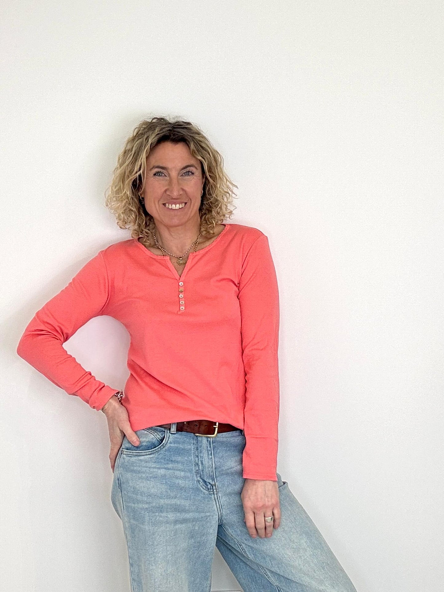 Henley Long Sleeve Tee | Coral