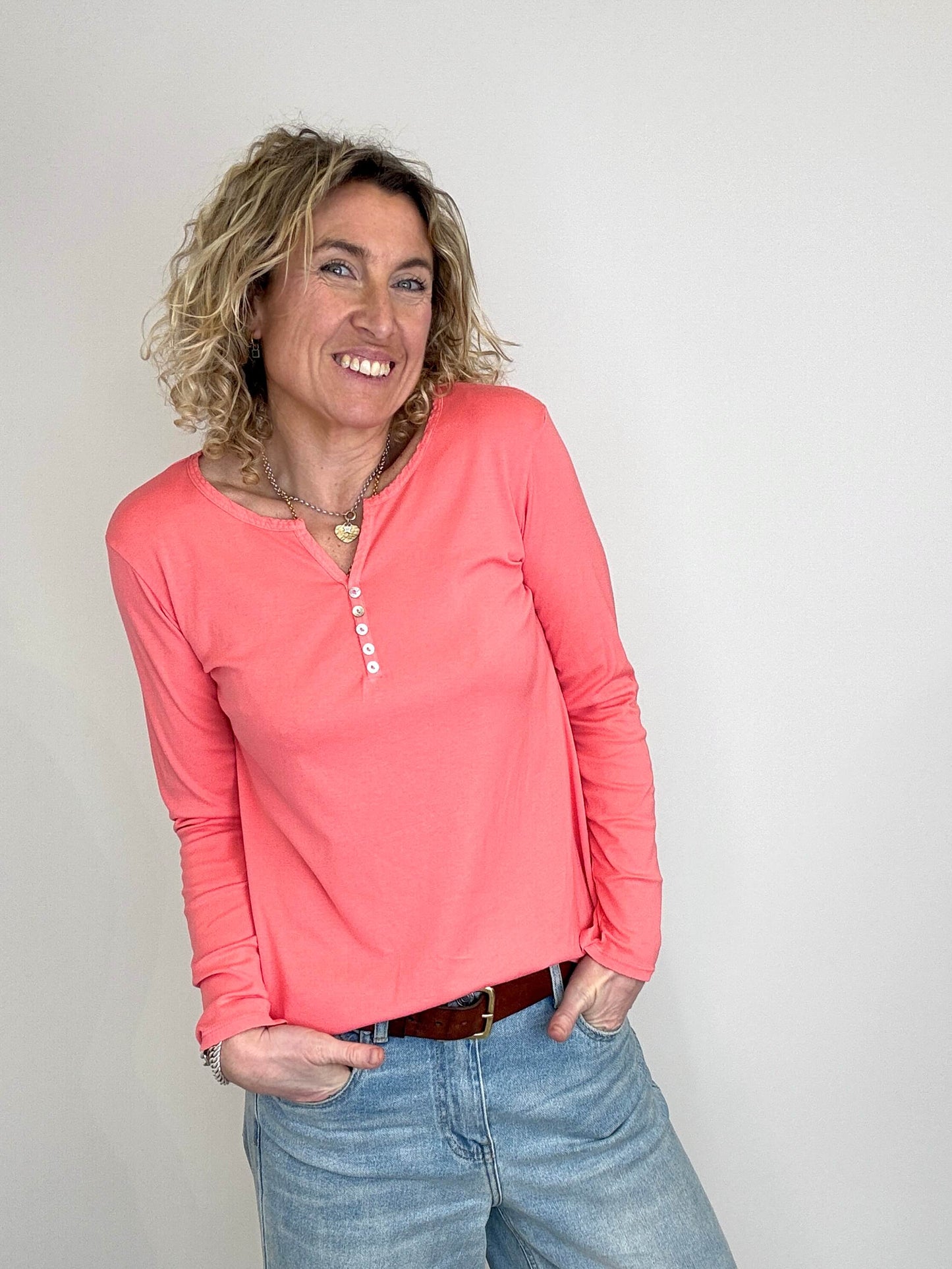 Henley Long Sleeve Tee | Coral