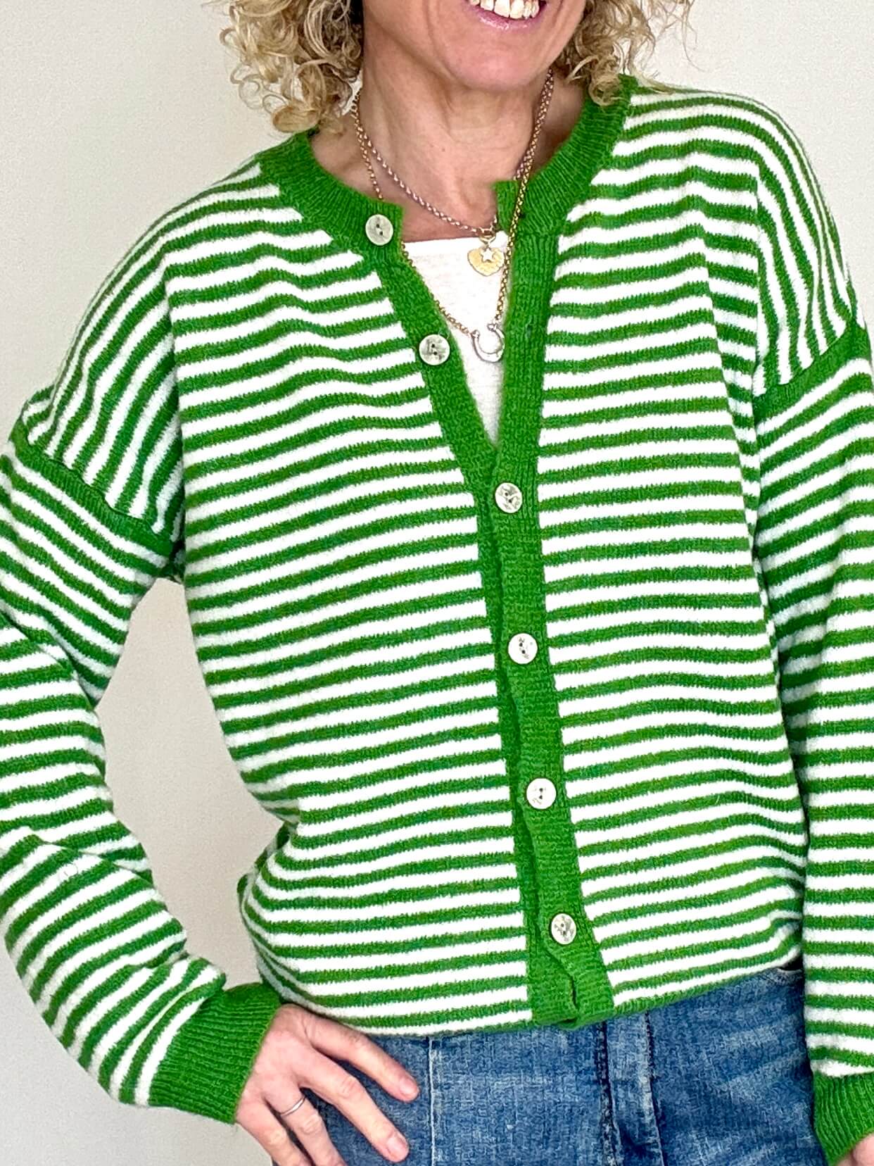 Lola Cardigan | Green & White