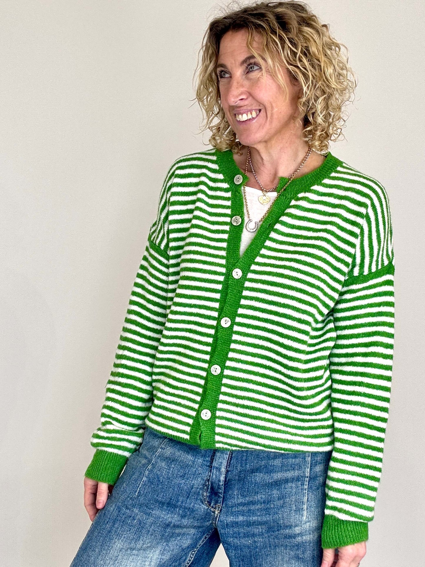 Lola Cardigan | Green & White