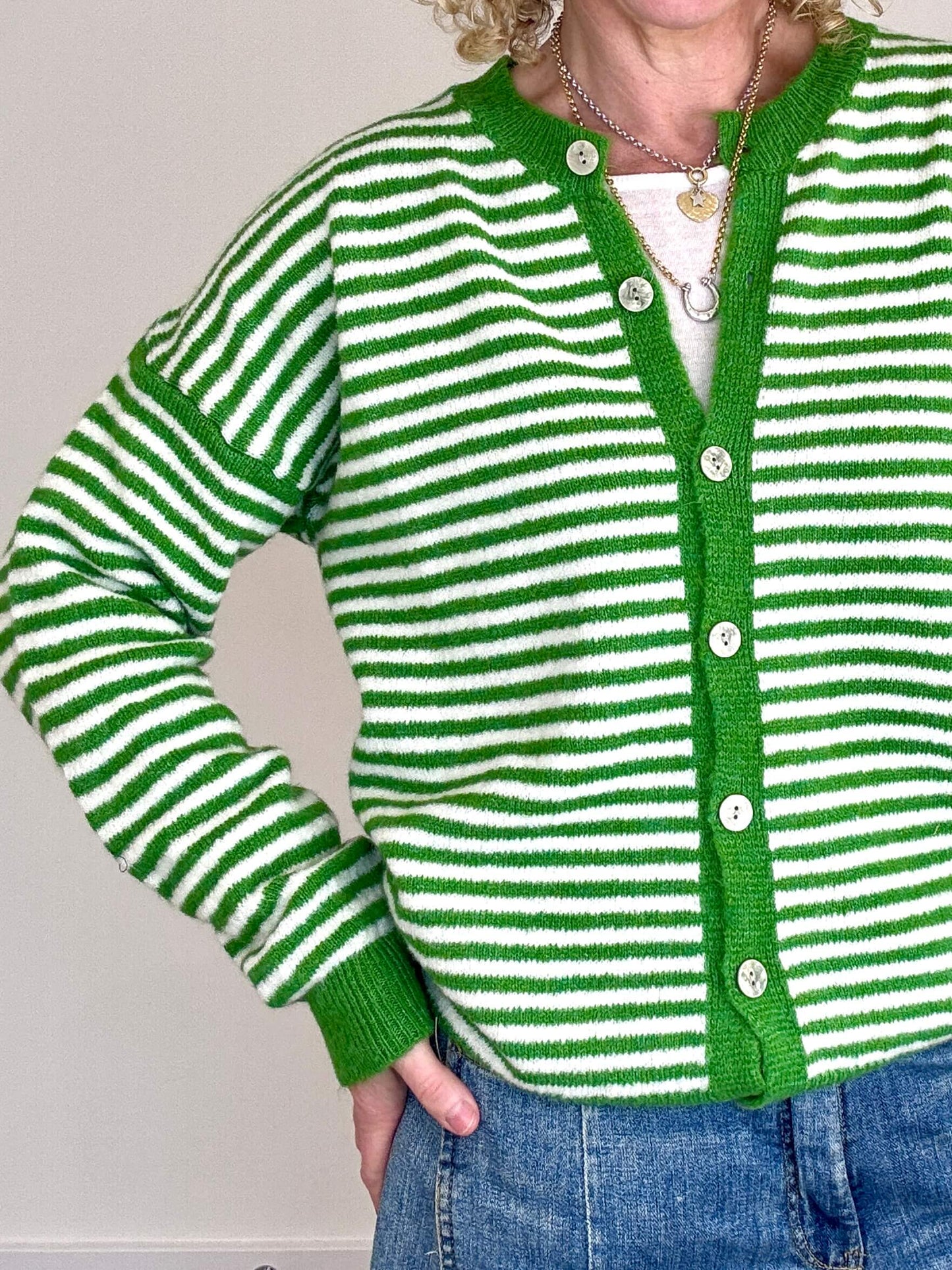 Lola Cardigan | Green & White