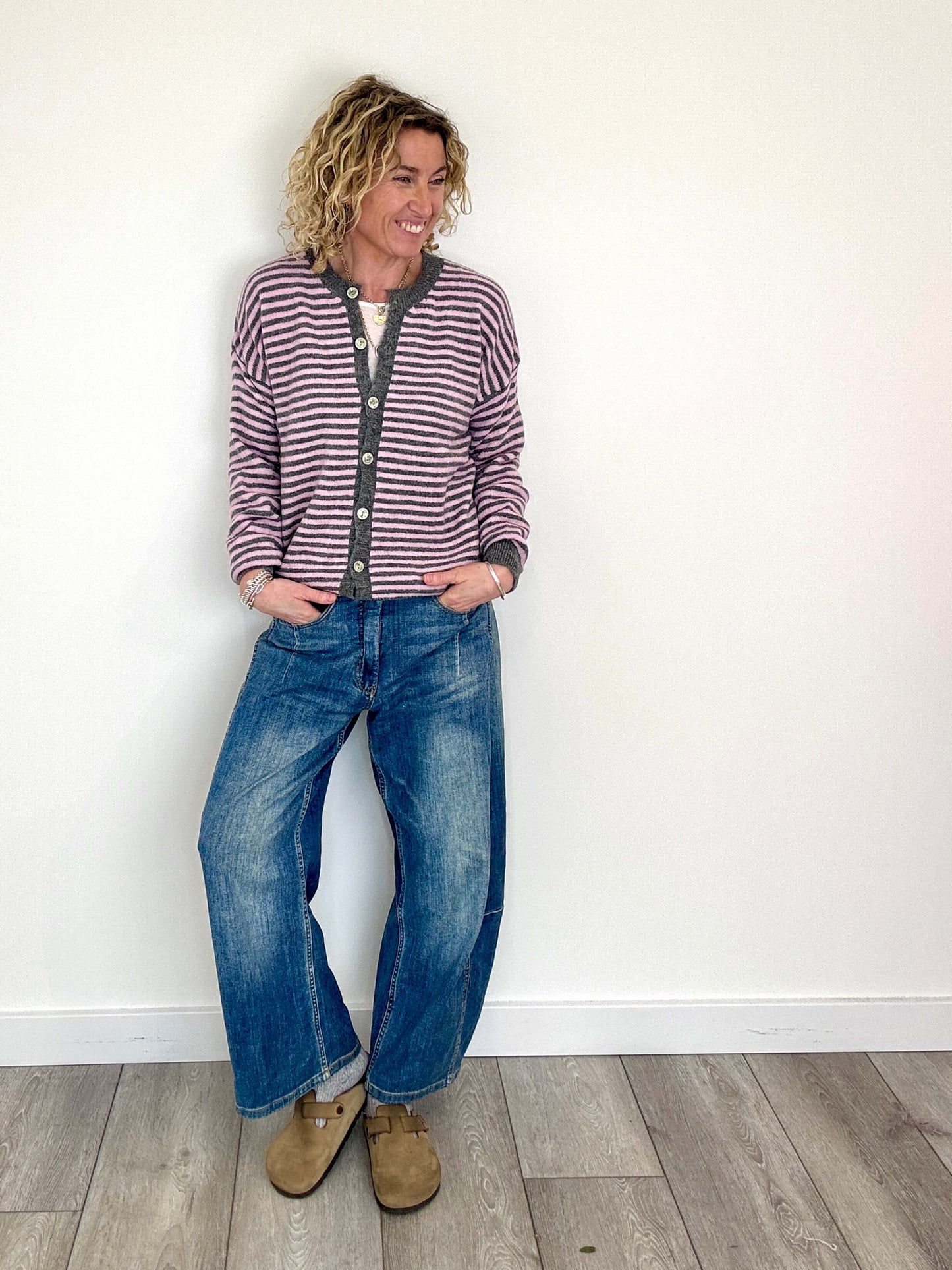 Lola Cardigan | Pale Pink & Grey