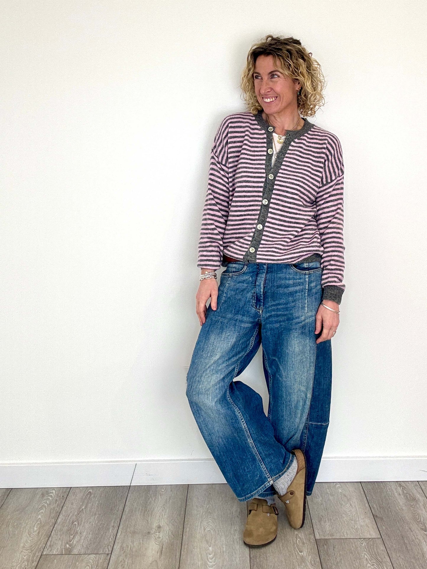 Lola Cardigan | Pale Pink & Grey