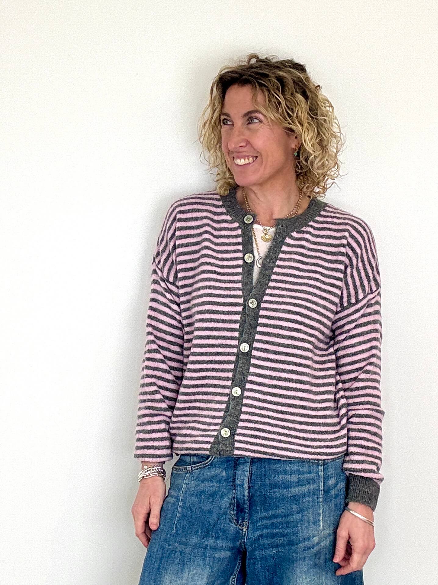Lola Cardigan | Pale Pink & Grey