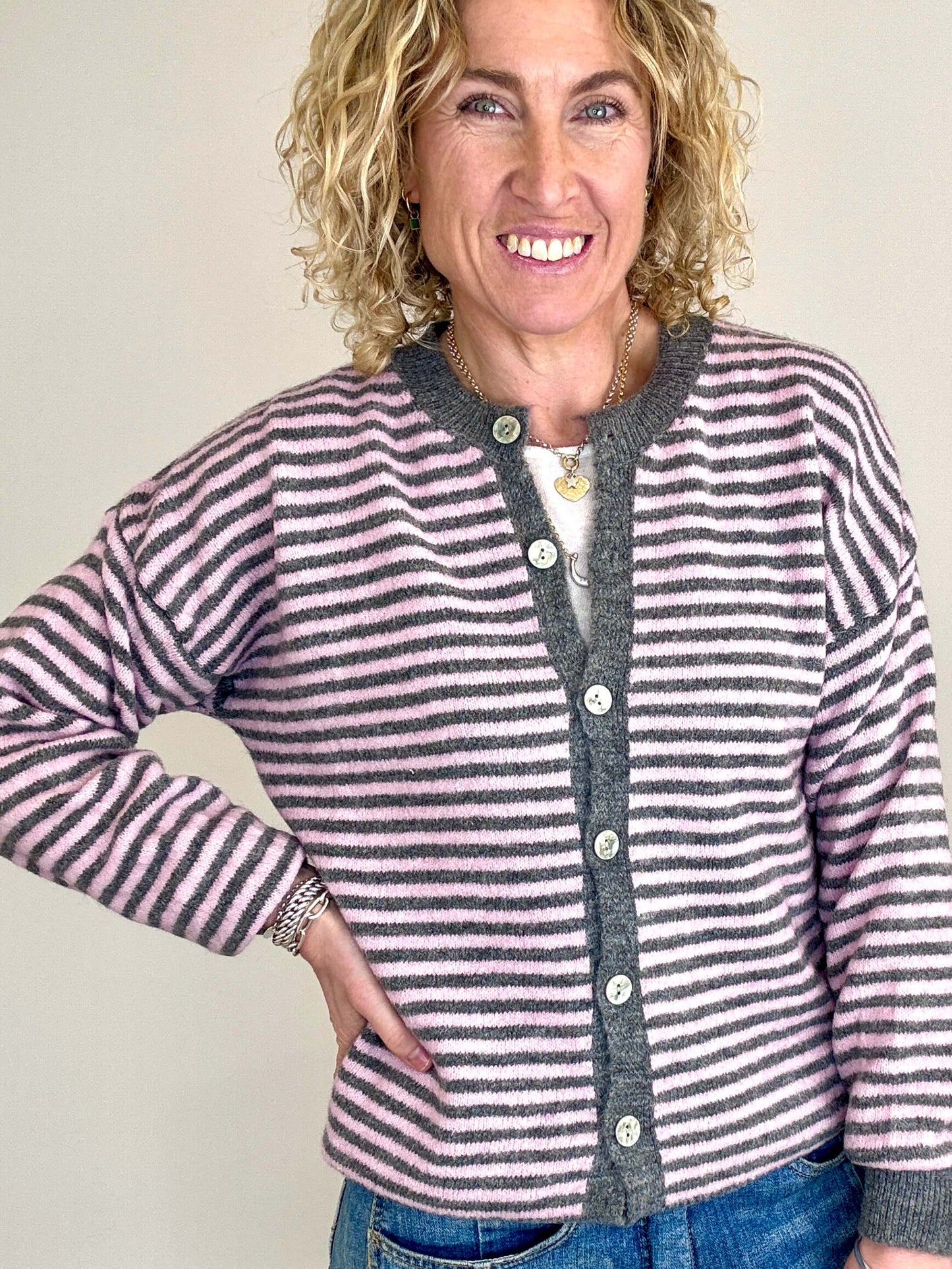 Lola Cardigan | Pale Pink & Grey