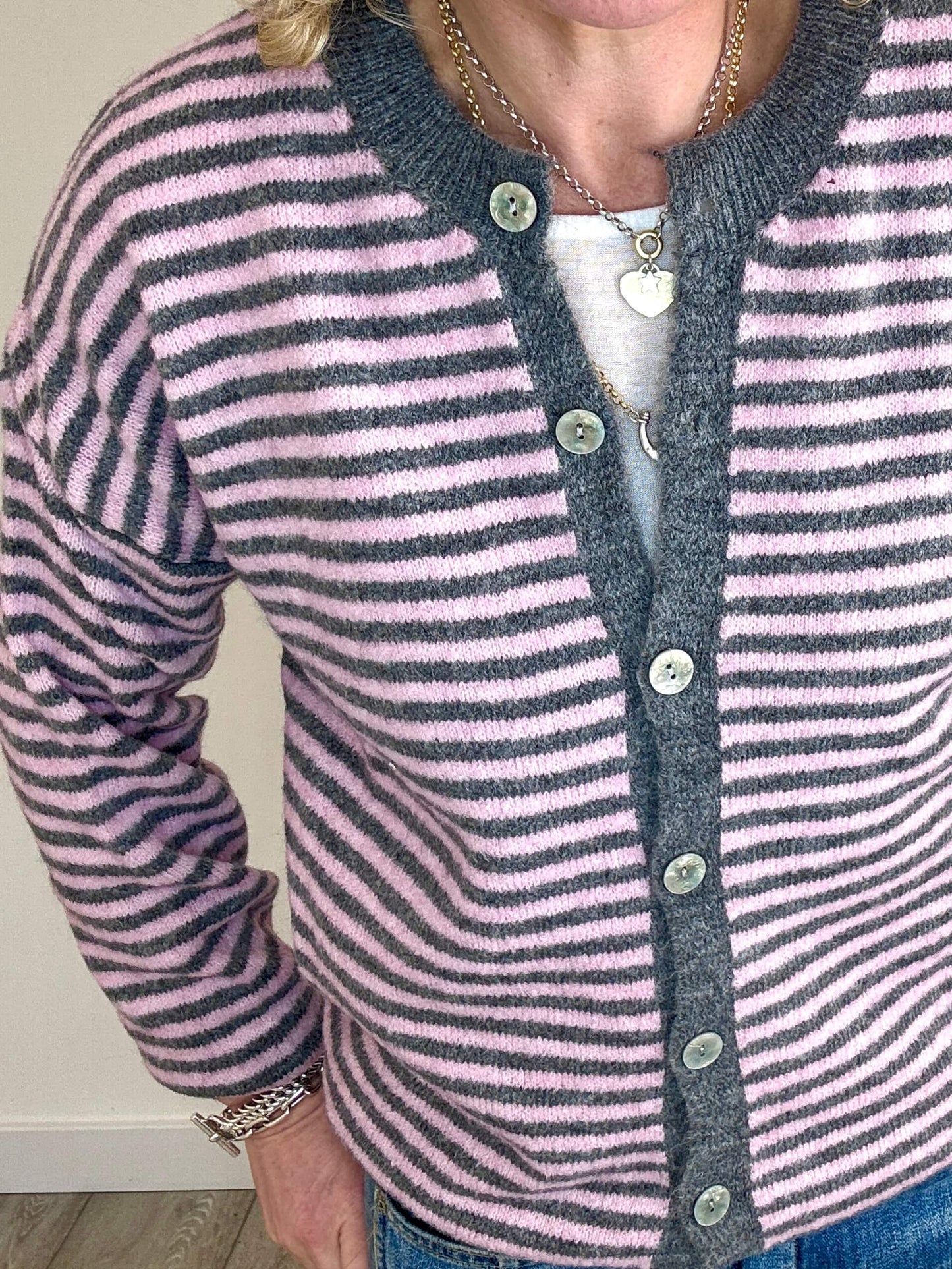 Lola Cardigan | Pale Pink & Grey