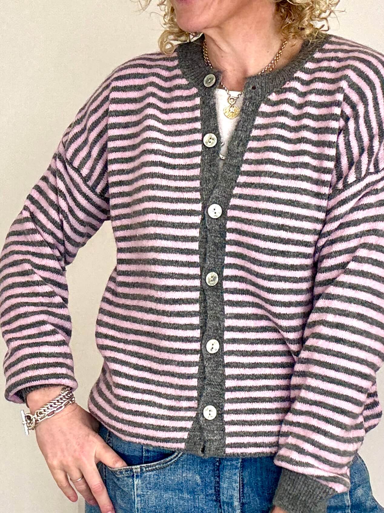 Lola Cardigan | Pale Pink & Grey