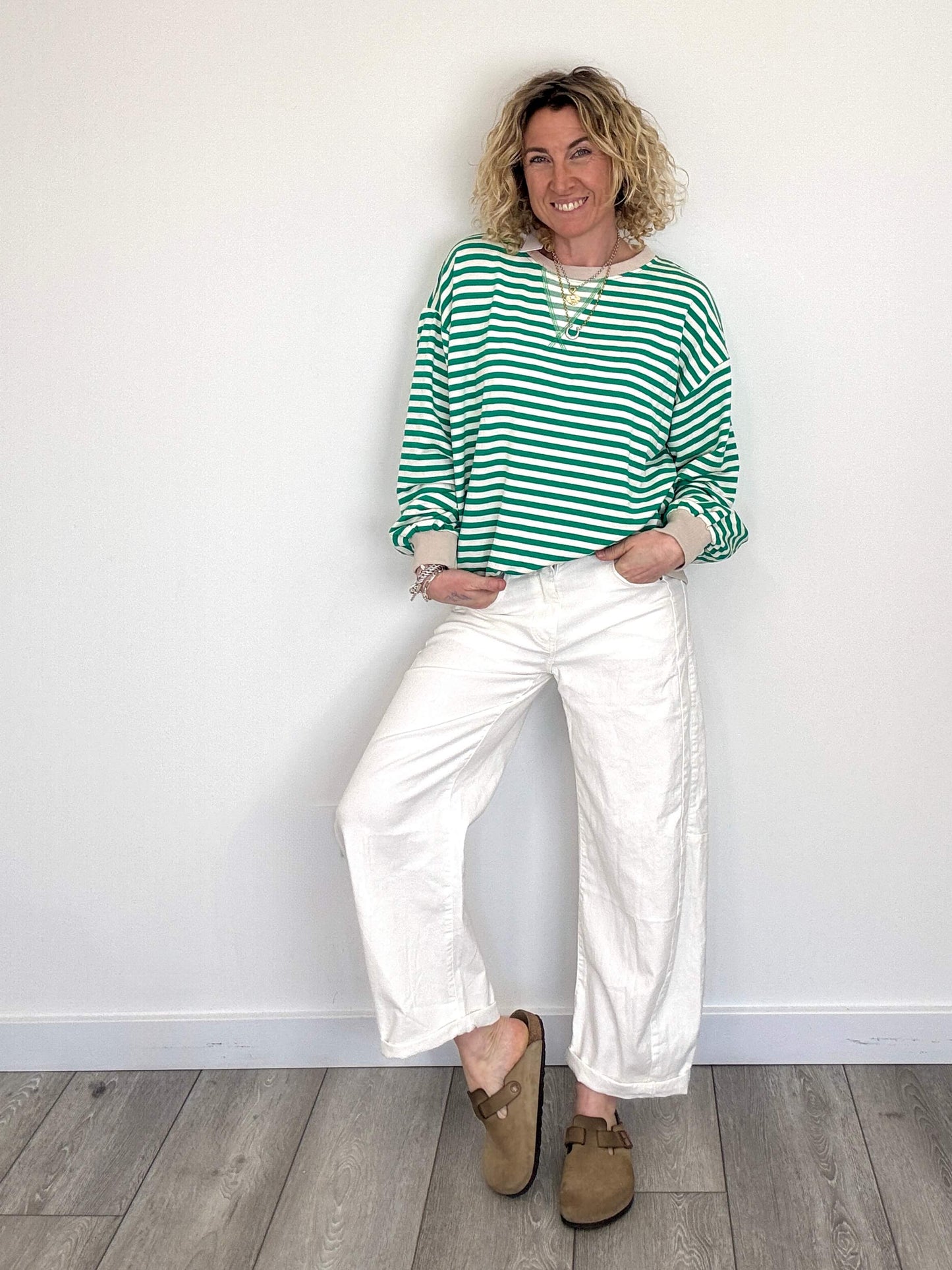 Billie Stripe Sweatshirt | Green & White