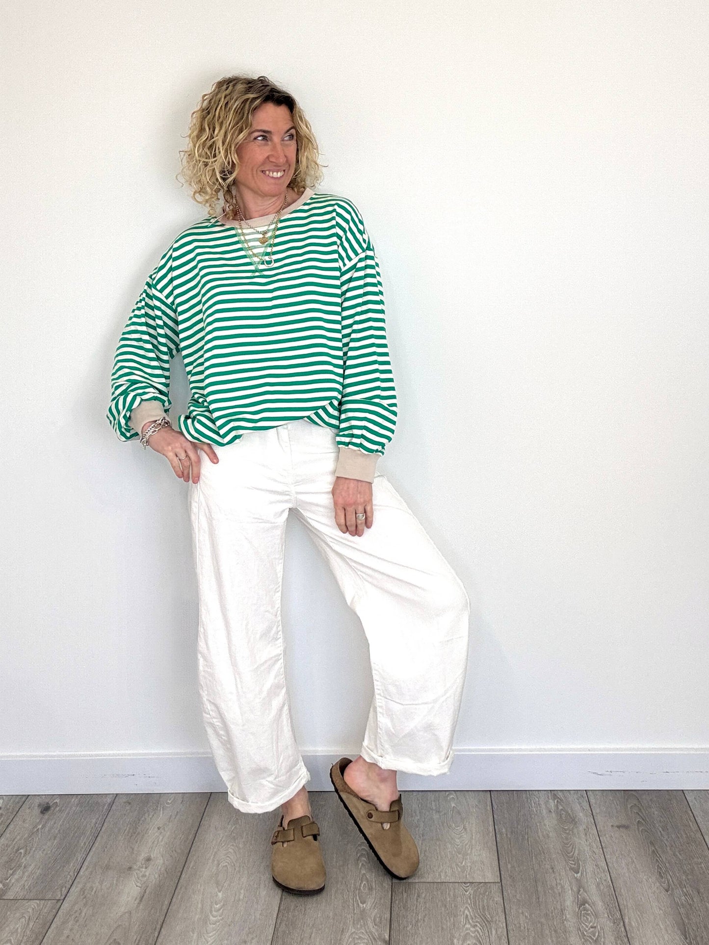 Billie Stripe Sweatshirt | Green & White