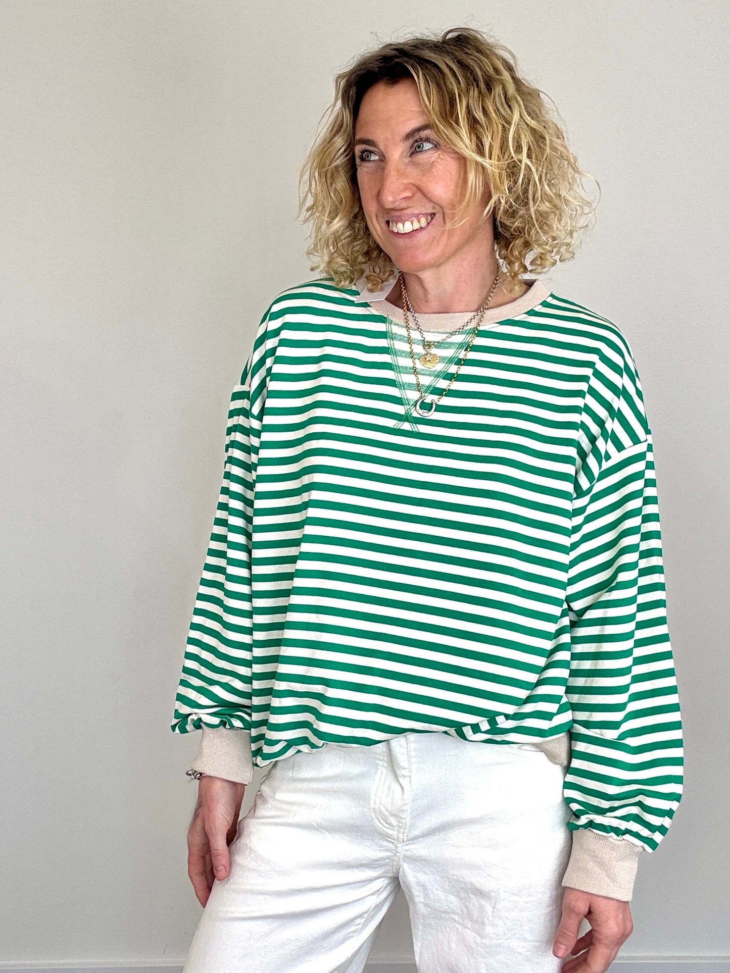 Billie Stripe Sweatshirt | Green & White