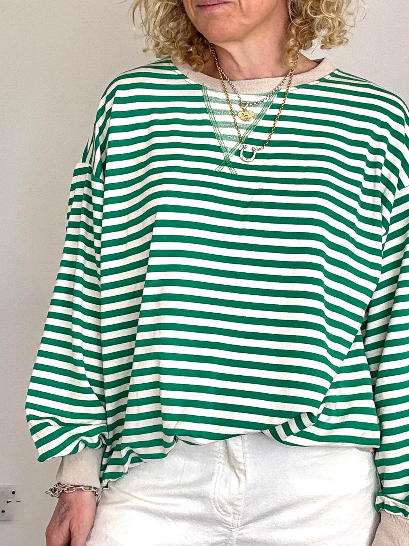 Billie Stripe Sweatshirt | Green & White